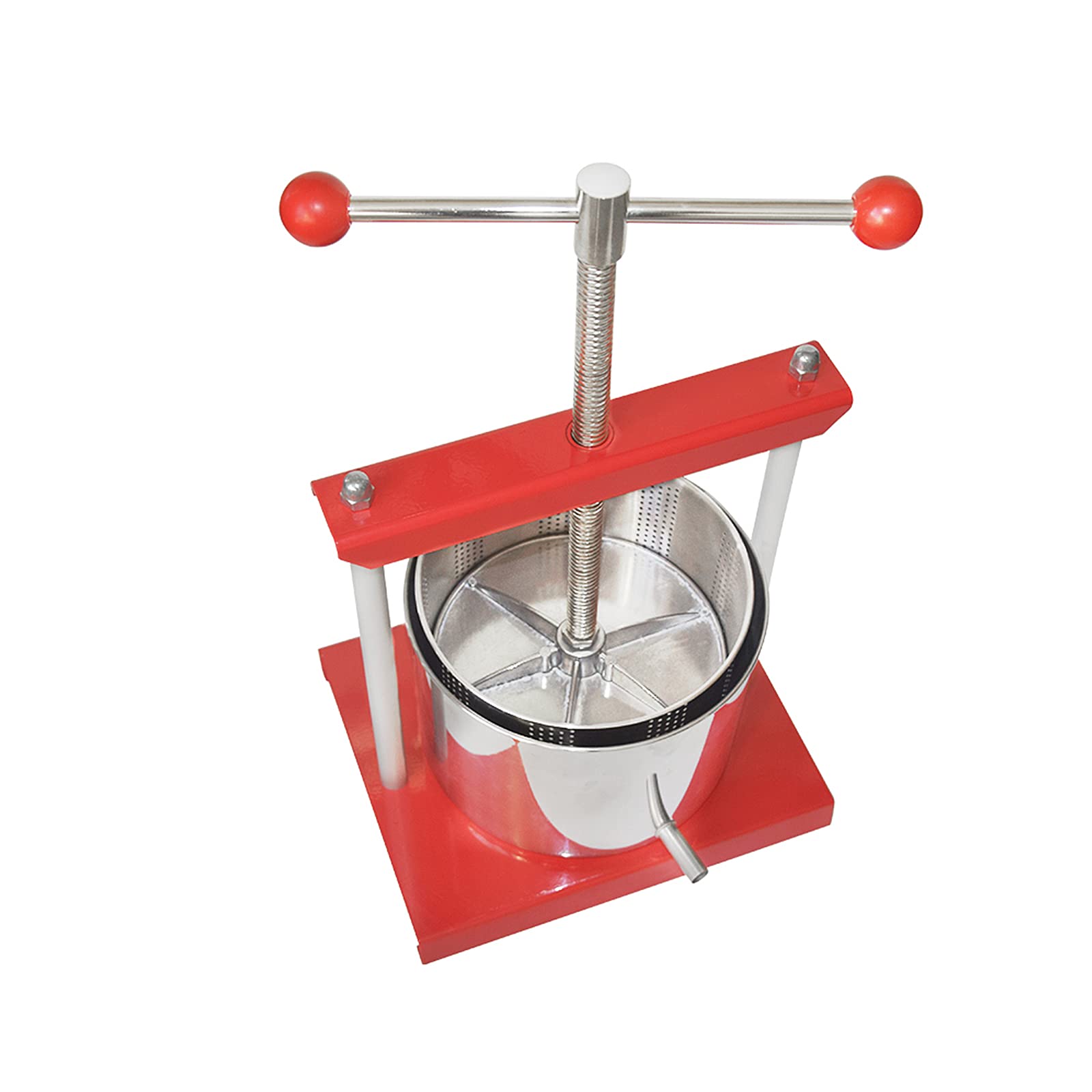 Premium Manual Fruit Wine Press - 1.6 Gallon/6L Stainless Steel & Iron Juice Extractor for Apple Cider, Grape Wine, Olive Oil - Heavy Duty with Power Ball Handle - Perfect for Home Brewing, Winemaking & Kitchen Use