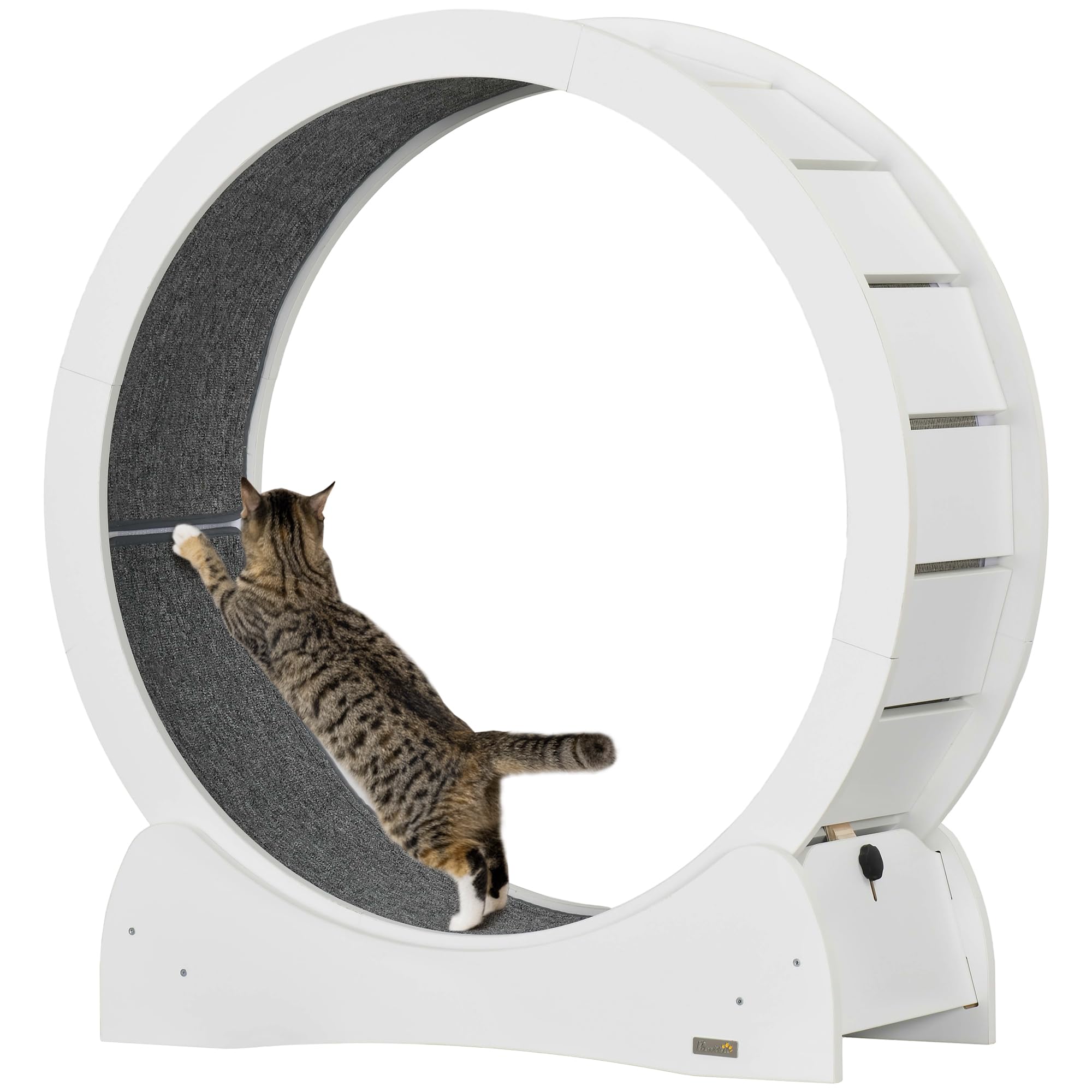 PawHut 30 Inch Cat Exercise Wheel - Indoor Cat Treadmill with Brake for Fitness & Health, White | Perfect for Small Spaces & Active Cats Playtime