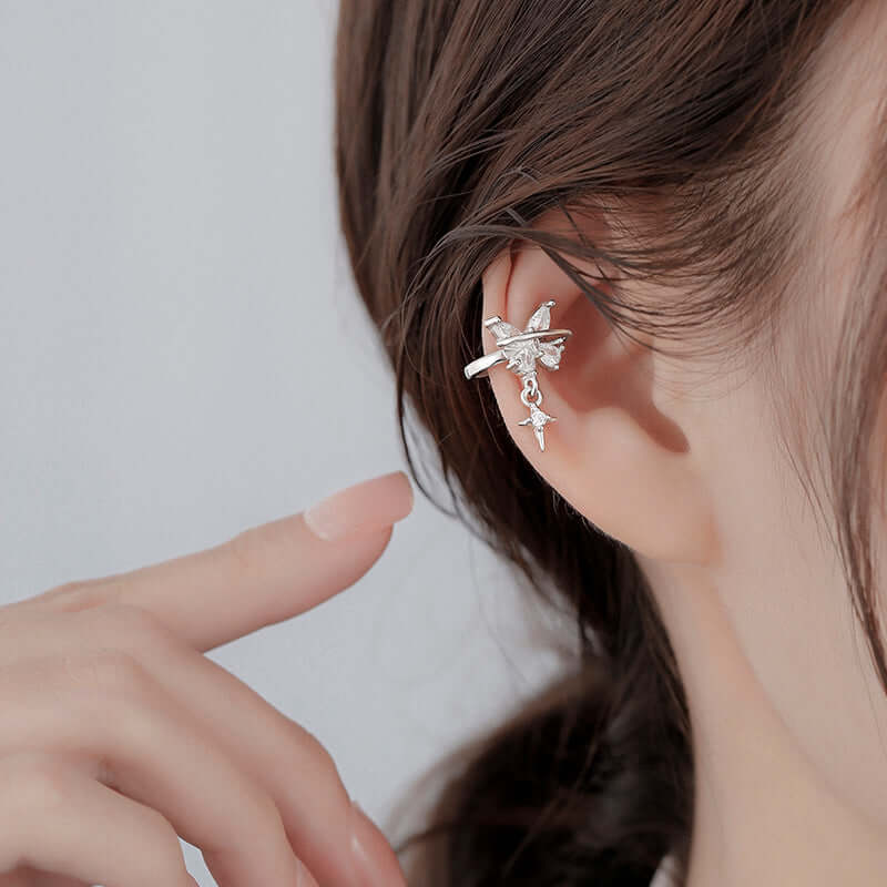 Pearl Bow Heart Dangle Non-Pierced Fake Climber Earrings for Women | HSPJ072 | Elegant Fashion Jewelry for Parties, Weddings & Date Nights