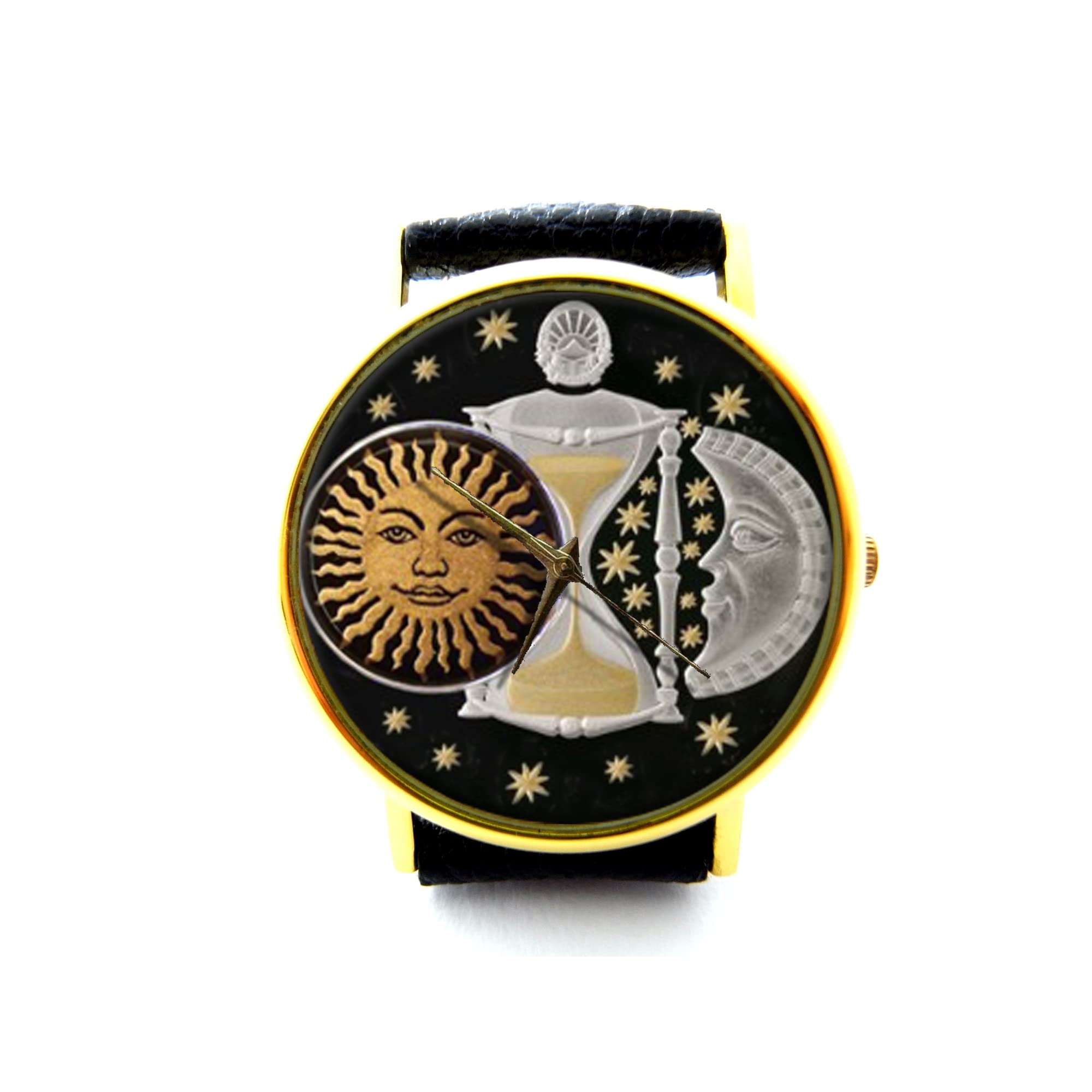 Sun and Moon Leather Watch for Women - Elegant Astronomy Inspired Timepiece with Moon Jewelry Design - Perfect for Daily Wear, Gifts & Special Occasions P496