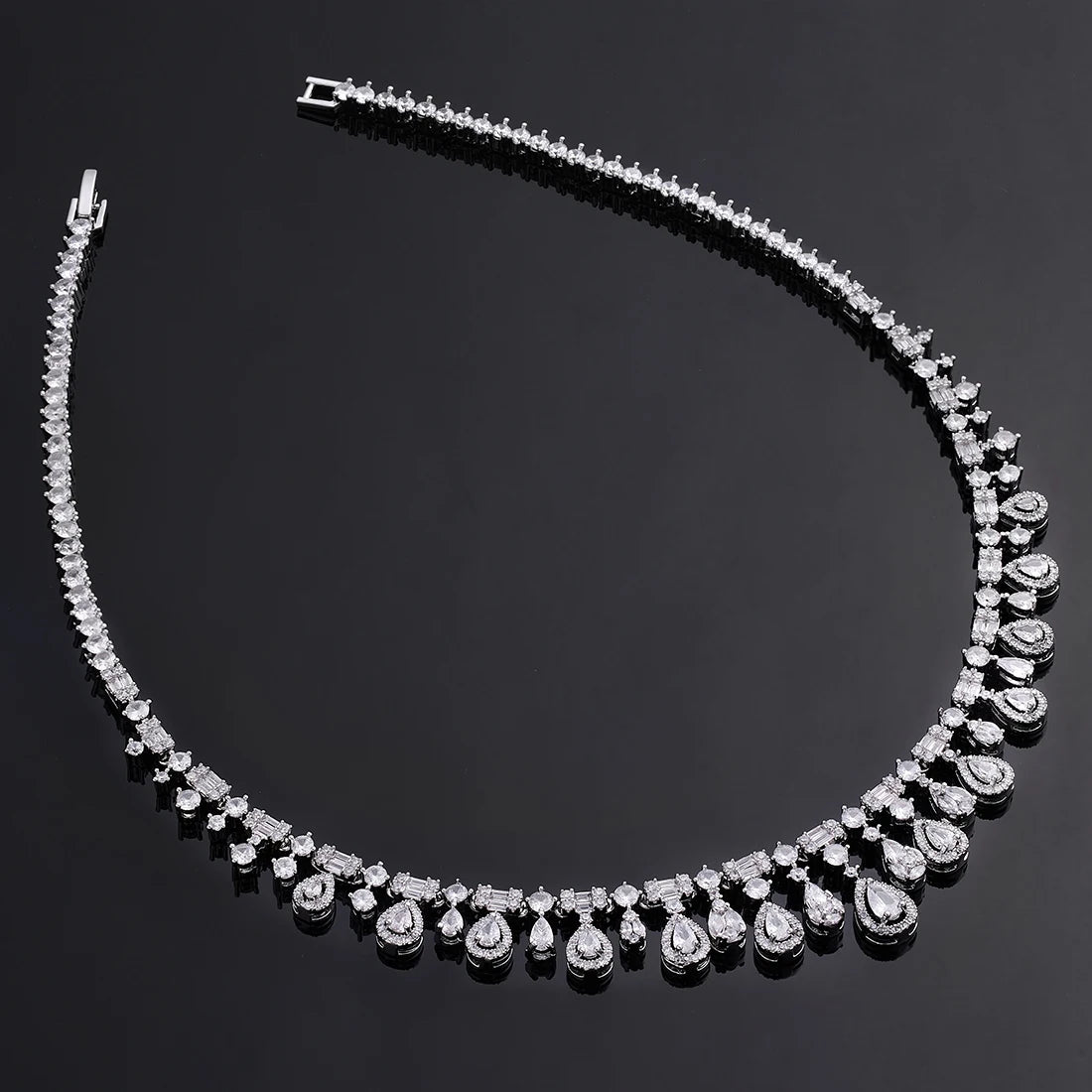 4 Piece Cubic Zirconia Bridal Wedding Jewelry Set with Crystal Accents - Elegant Necklace, Earrings, Bracelet & Ring for Brides, Bridesmaids & Formal Occasions