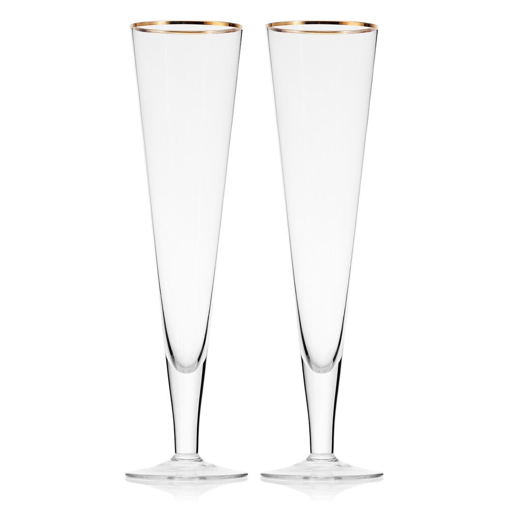 Premium 24K Gold-Plated Trumpet Champagne Flute Glasses - Set of 2 for Weddings, Anniversaries & Special Celebrations