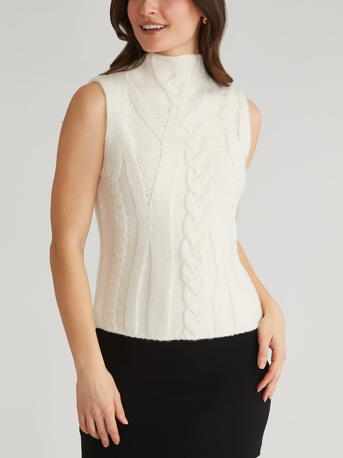 Kendall Women's Funnel Neck Cable Knit Tank Top - Soft Casual Slim Fit Summer T-Shirt for Layering, Work, and Everyday Wear