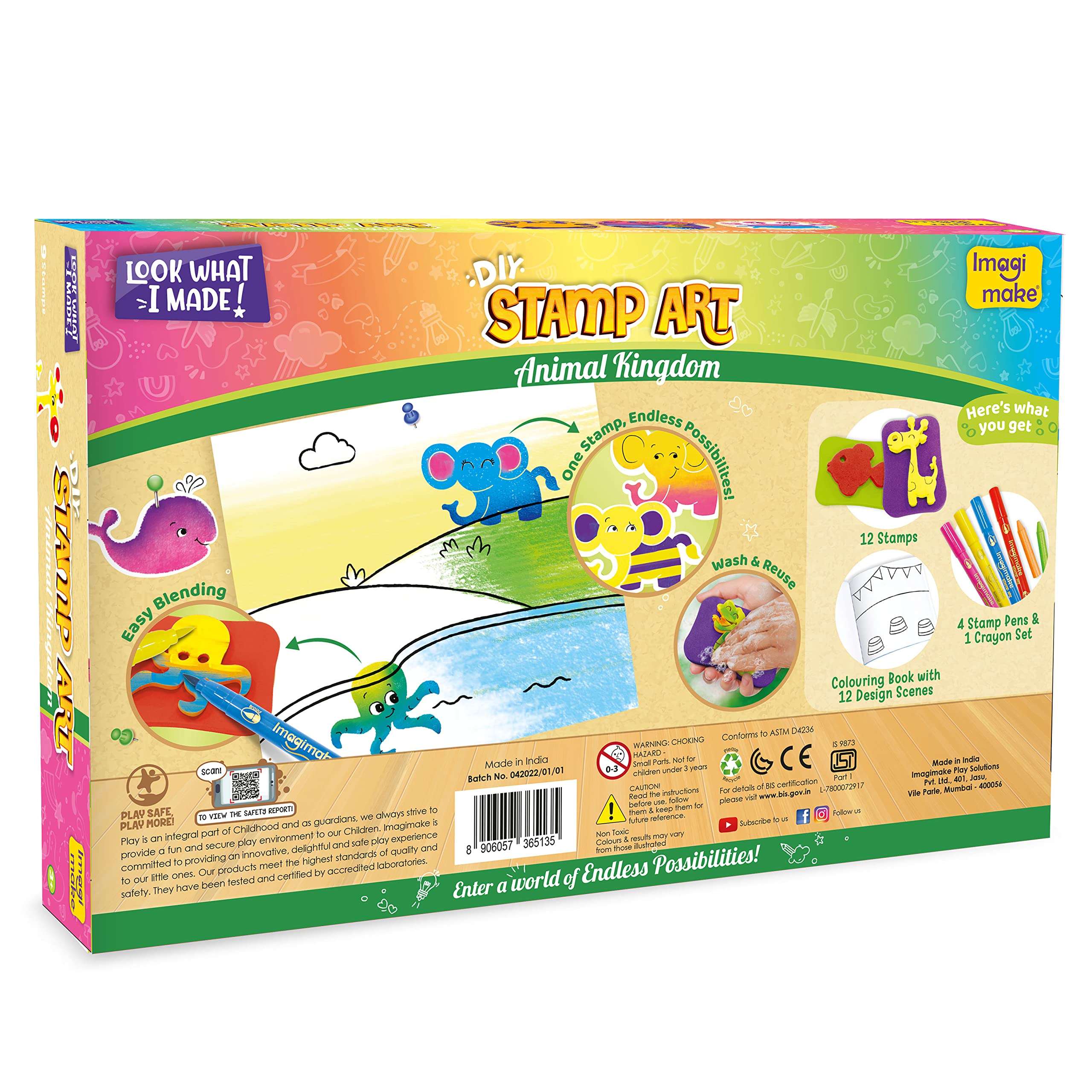 Imagimake Animal Stamp Art Kit for Kids Ages 3-5 | Easter Crafts with Washable Ink & Blending Pens | Creative Stamping Toys for Toddlers | Perfect Easter Gift for Boys & Girls | Fun Classroom & Birthday Party Activity