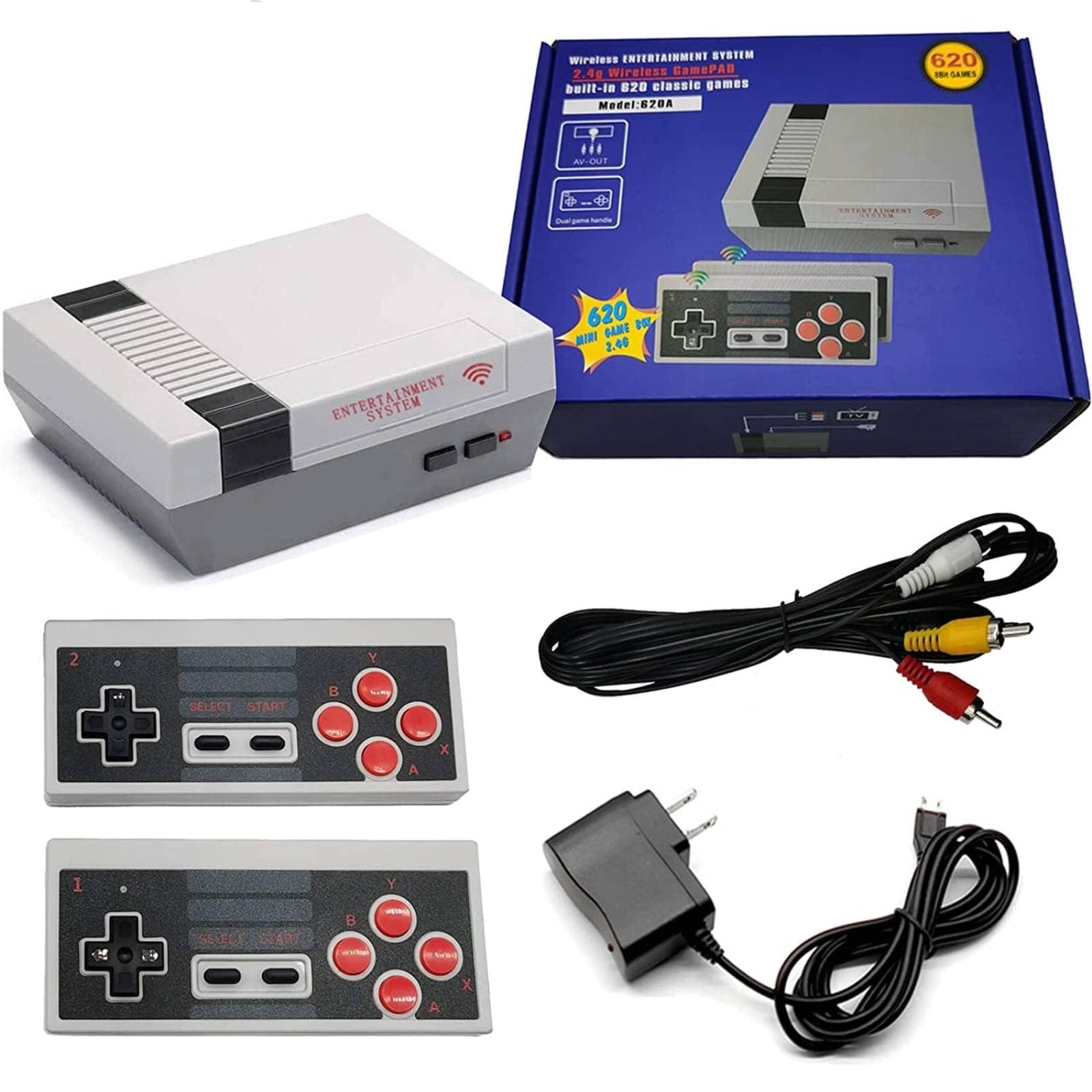 Retro Game Console with 620 Classic Games - Wireless Controllers, AV Output, Plug & Play - Perfect Gift for Kids & Adults - Ideal for Family Game Nights & Retro Gaming Parties (White)