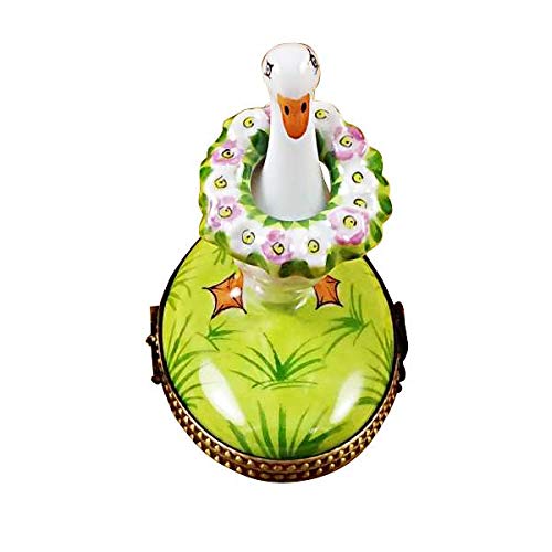 Limoges Porcelain Box with Rochard Goose, Spring & Christmas Wreaths - Hand-Painted Collectible Trinket Box for Home Decor, Gift Giving & Holiday Display