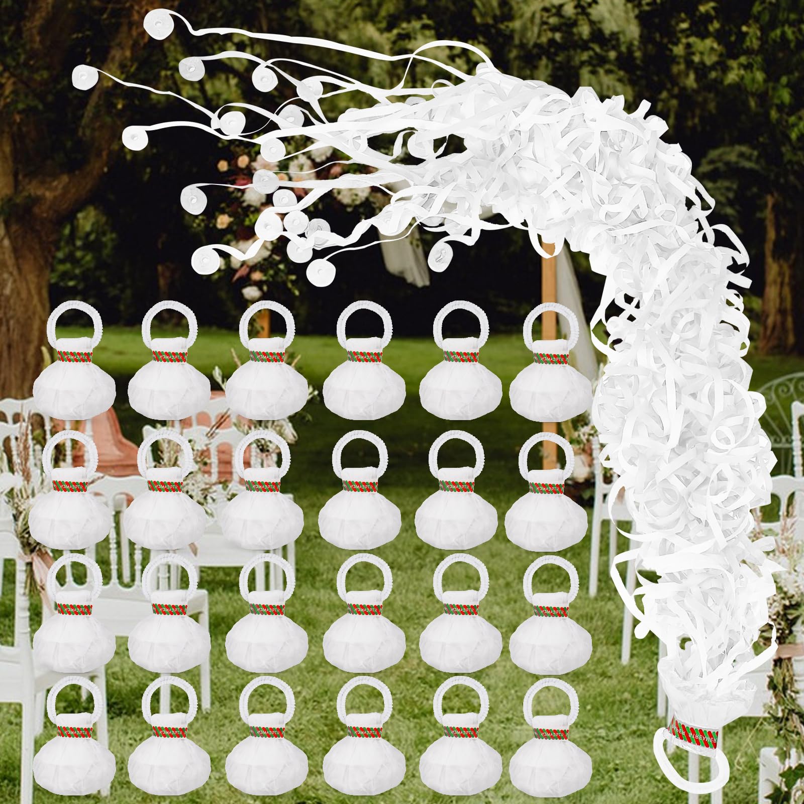 48 Pack No Mess Confetti Poppers - Romantic White Hand Throw Streamers for Weddings, Birthdays, Graduations | Eco-Friendly Party Favors & Celebration Supplies for Showers, Anniversaries & Special Events