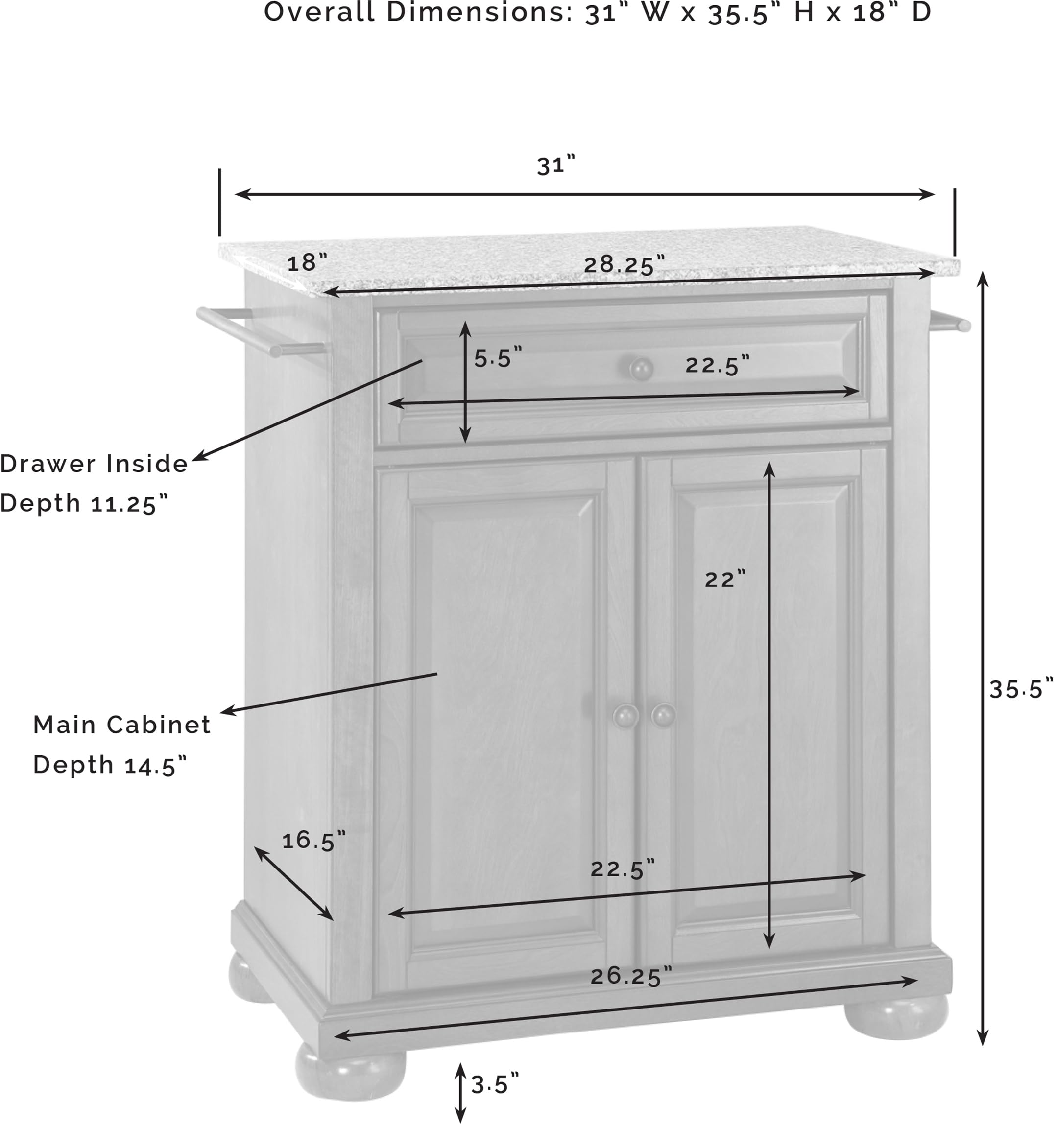 Crosley Alexandria Granite Top Portable Kitchen Island Cart with Wheels - Microwave Stand, Storage Cabinet, Mahogany Finish - Perfect for Small Kitchens, Apartments & Mobile Food Prep Stations