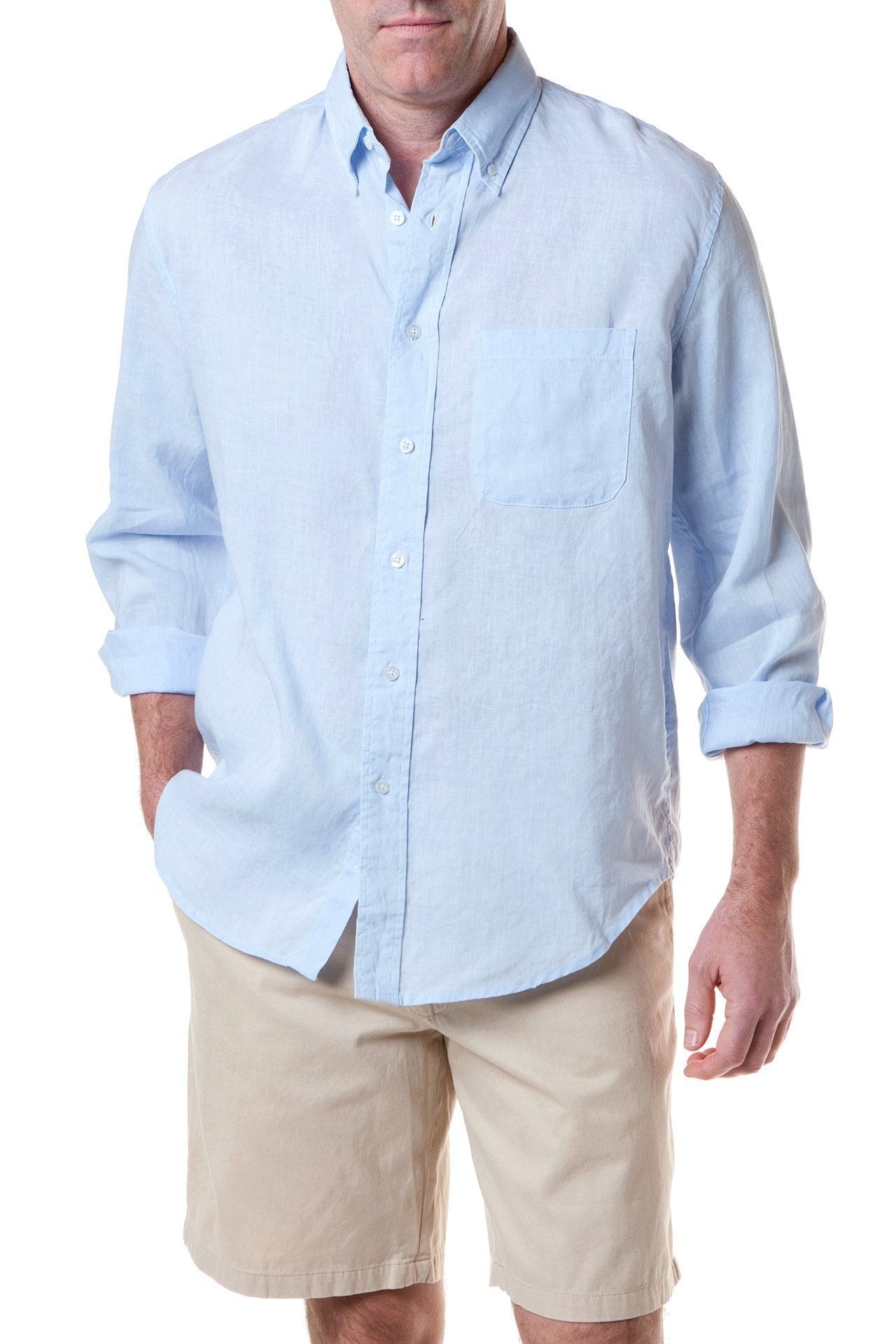 Chase Shirt Powder Blue Linen - Men's Casual Button Down Shirt for Summer, Beach & Outdoor Activities