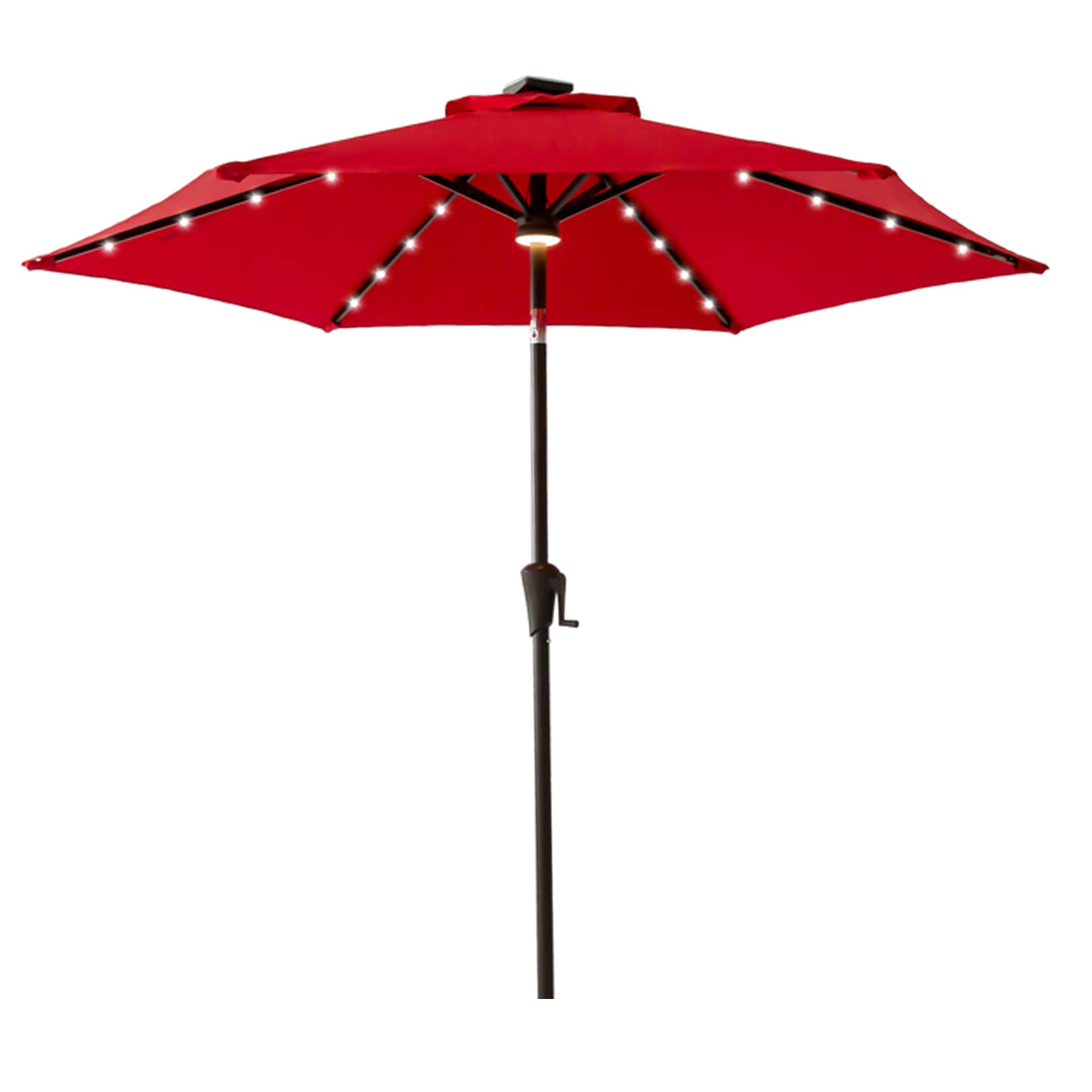 7.5 ft Outdoor Patio Market Umbrella with Solar LED Lights & Tilt - Waterproof Sun Shade for Garden, Poolside, Backyard, Restaurant (Red) | C-Hopetree