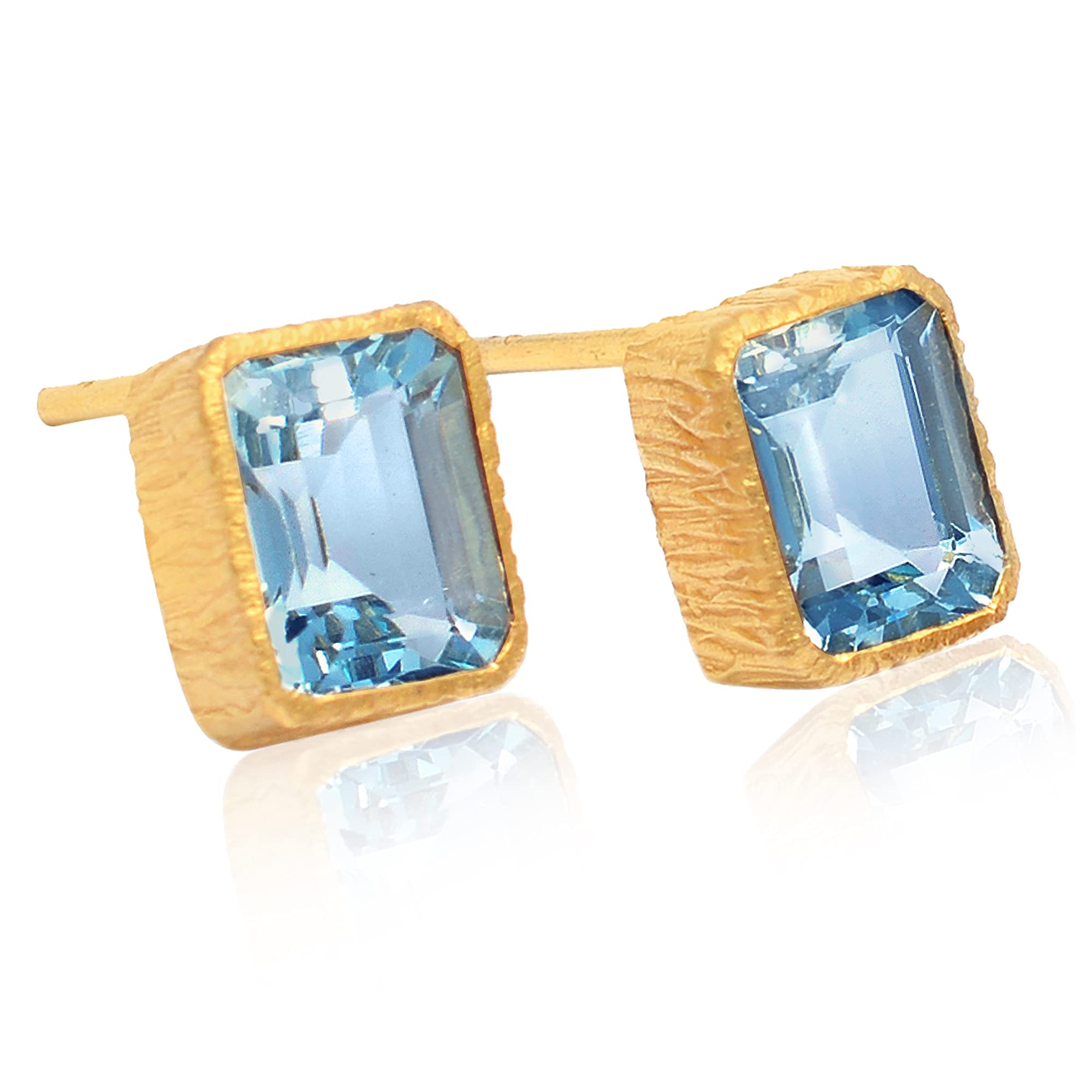 18K Yellow Gold Aquamarine Stud Earrings – 3.28 Carat Genuine Octagon Cut Gemstone, Certified Fine Jewelry for Women | Elegant Gift for Birthday, Anniversary & Special Occasions
