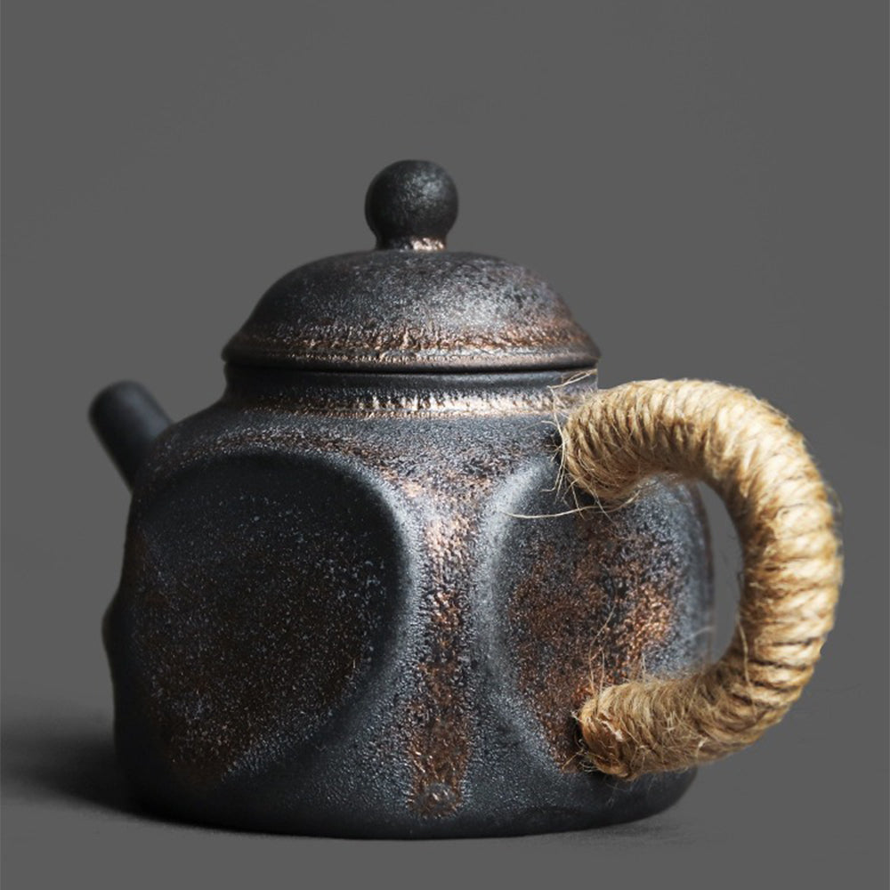 Handmade Japanese Coarse Pottery Dent Teapot - Traditional Brown Ceramic Teapot for Loose Leaf Tea - Perfect for Japanese Tea Ceremony & Home Tea Brewing