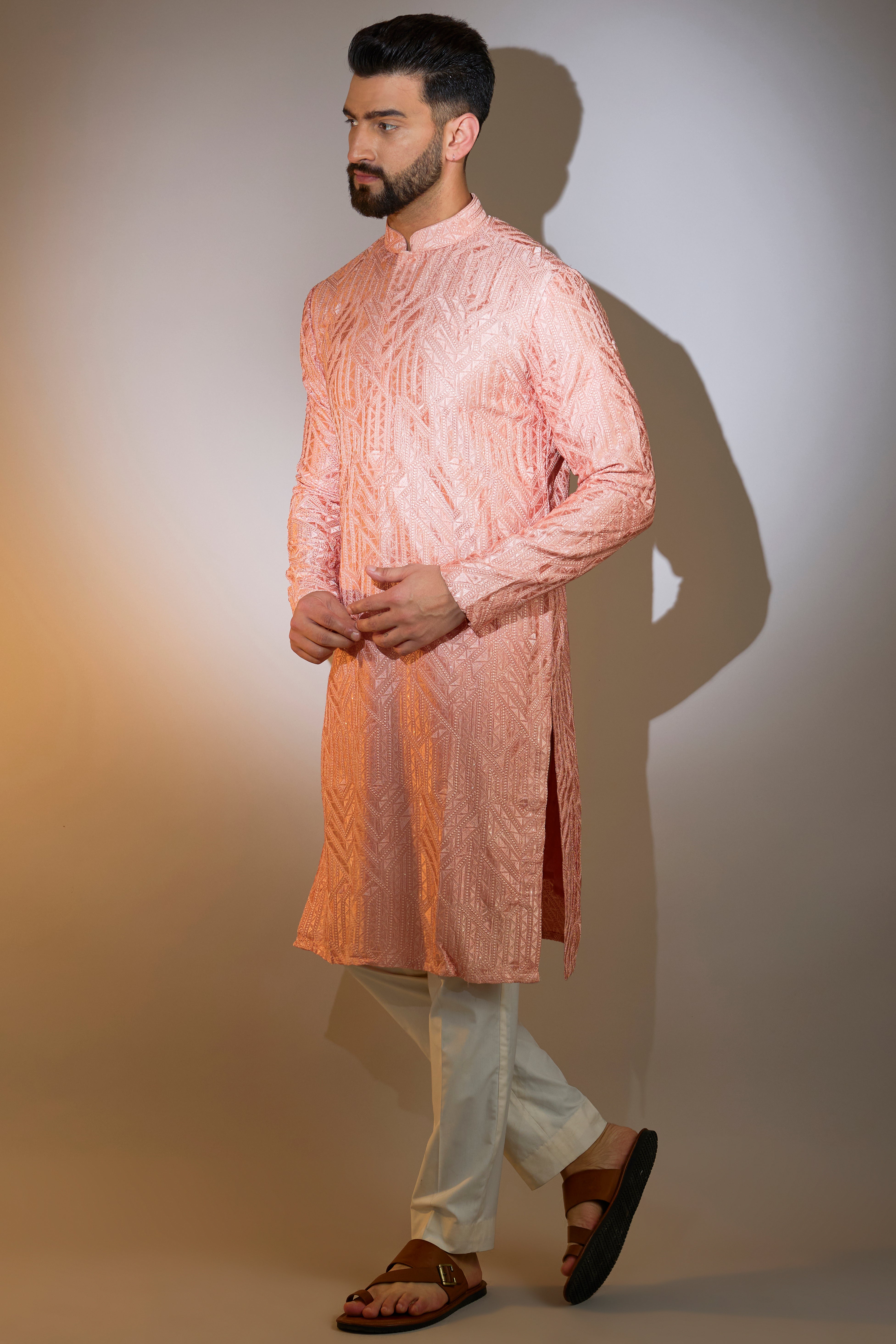 Exquisite Peach Geometric Chikankari Embroidered Kurta for Women | Traditional Indian Handcrafted Tunic | Perfect for Festivals, Weddings & Casual Wear