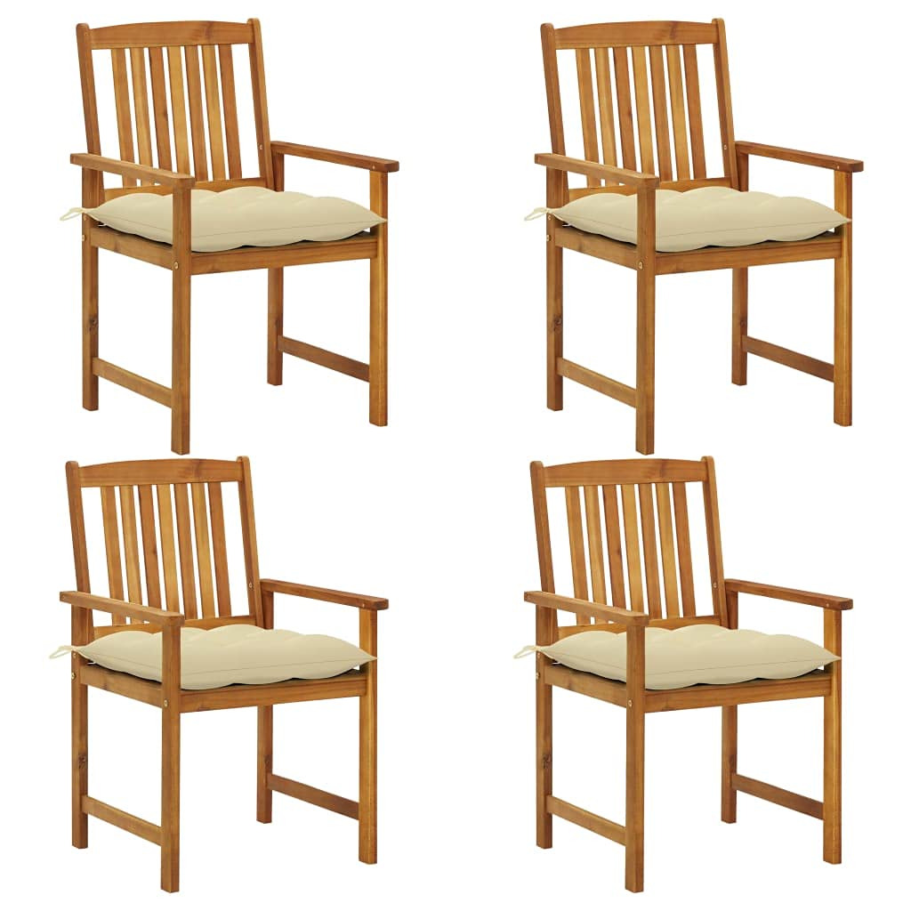 4-Piece Acacia Wood Outdoor Patio Dining Chairs Set with Cushions - Weather-Resistant Bistro Cafe Side Chairs for Garden, Backyard, Restaurant & Balcony Furniture