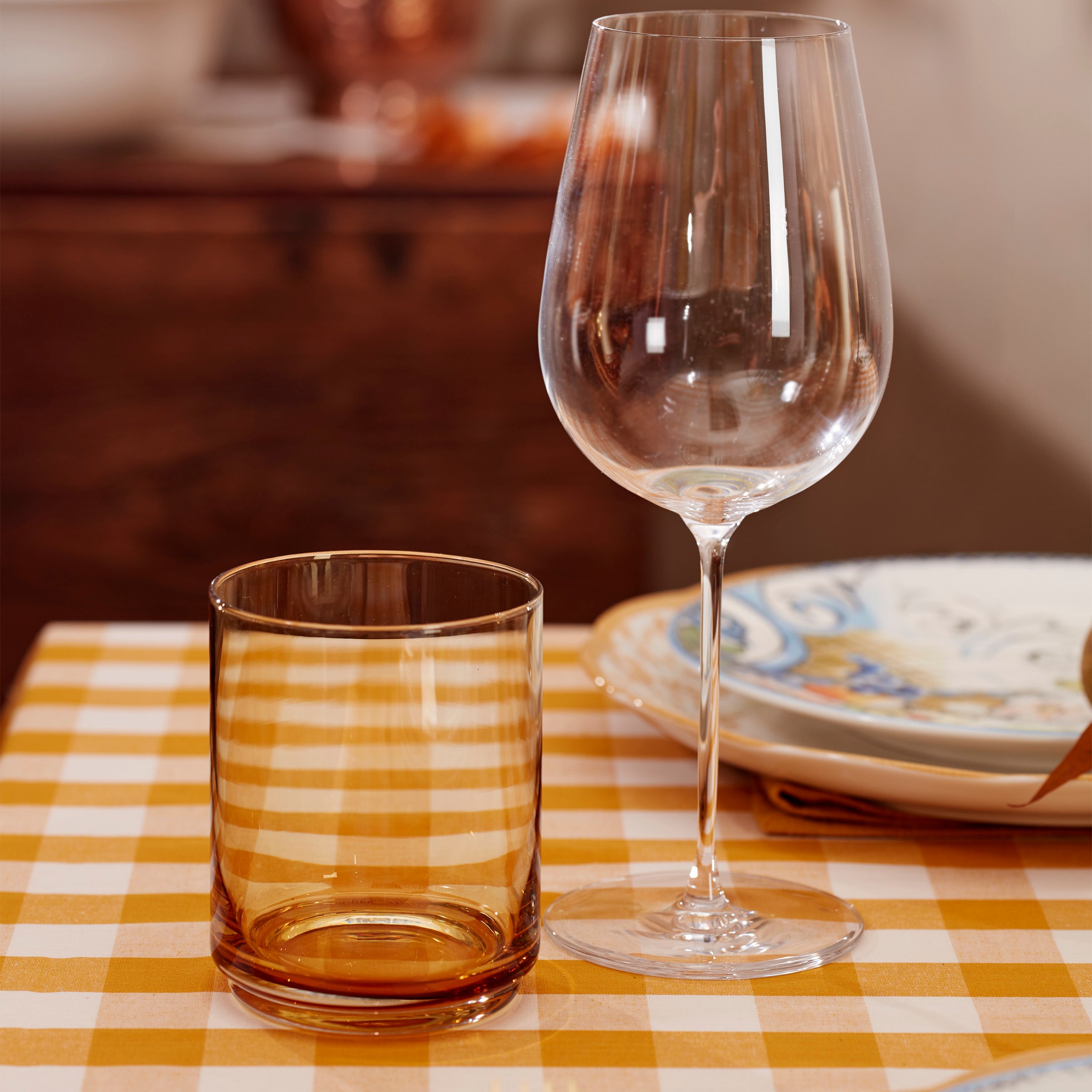 Tuscany Classics Stackable Amber Tall Glasses Set of 4 - Elegant Drinking Glasses for Wine, Cocktails & Beverages - Perfect for Dinner Parties, Home Bar & Gift Giving
