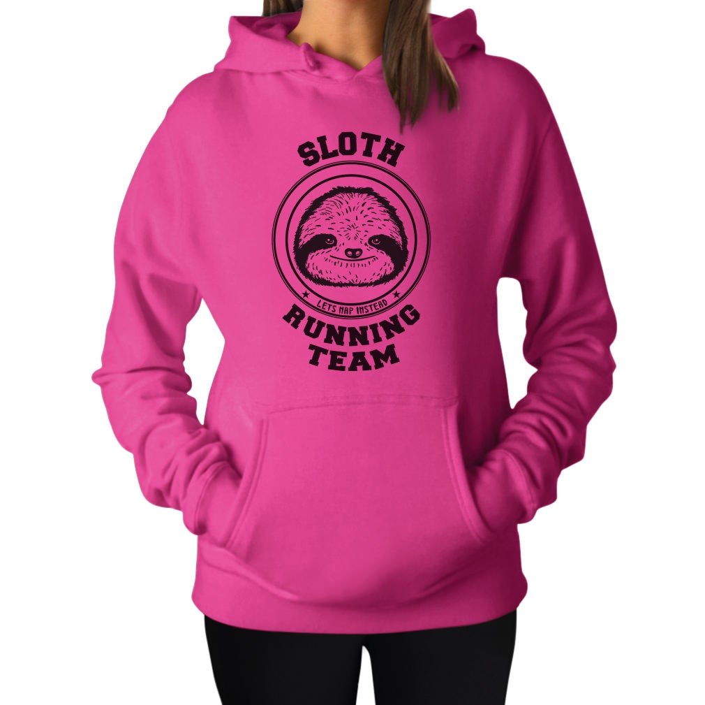 Tstars Sloth Running Team Hoodie - Funny Novelty Sweatshirt for Women | Cute Animal Loungewear, Casual Outfit & Gym Humor Gift