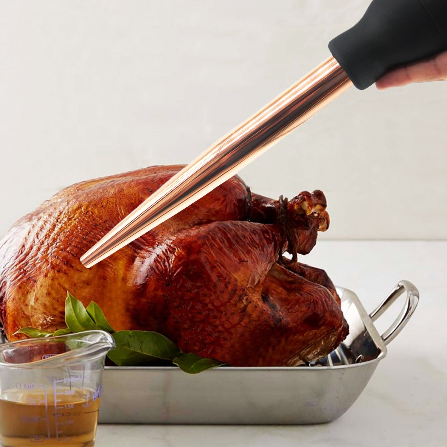 Premium Stainless Steel Turkey Baster with FDA-Approved Rubber Bulb - Commercial Grade Kitchen Utensil Set Includes Marinade Injector Needle & Cleaning Brush (Rose Gold) - Perfect for Thanksgiving, Holiday Cooking & Professional Chefs