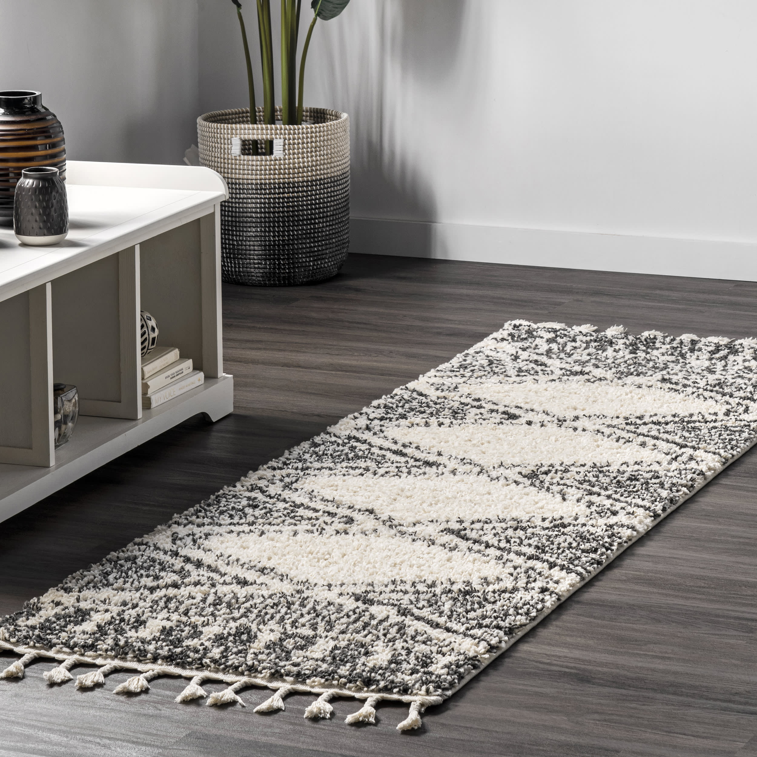 Luxury Diamond Lattice Tassel Area Rug - Soft Plush Off White Bohemian Style Carpet for Living Room, Bedroom & Nursery Decor | Home Decor & Interior Design Essential