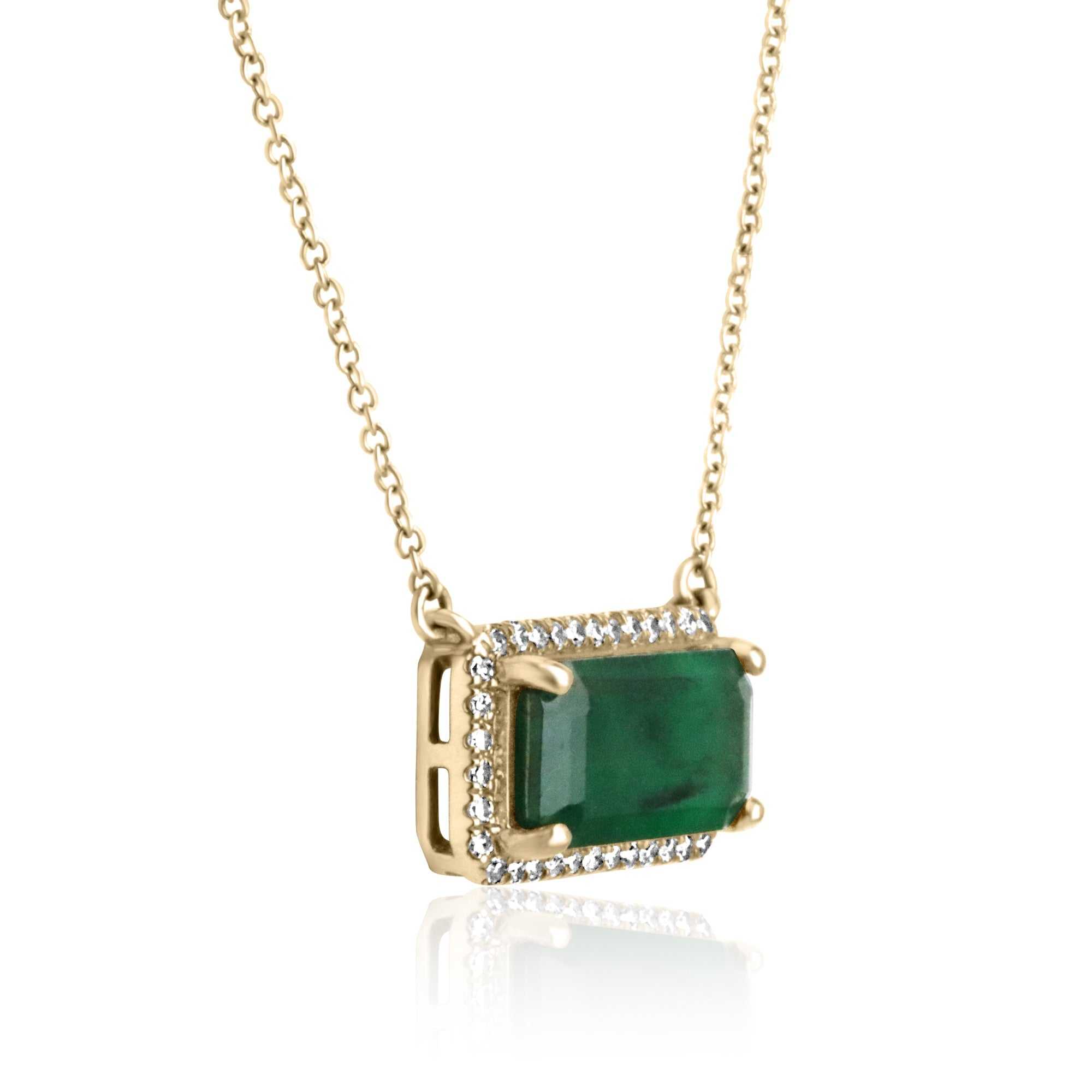 3.91tcw Natural Emerald & Diamond Halo Necklace in 14K Gold - Elegant Jewelry for Weddings, Anniversaries & Special Occasions