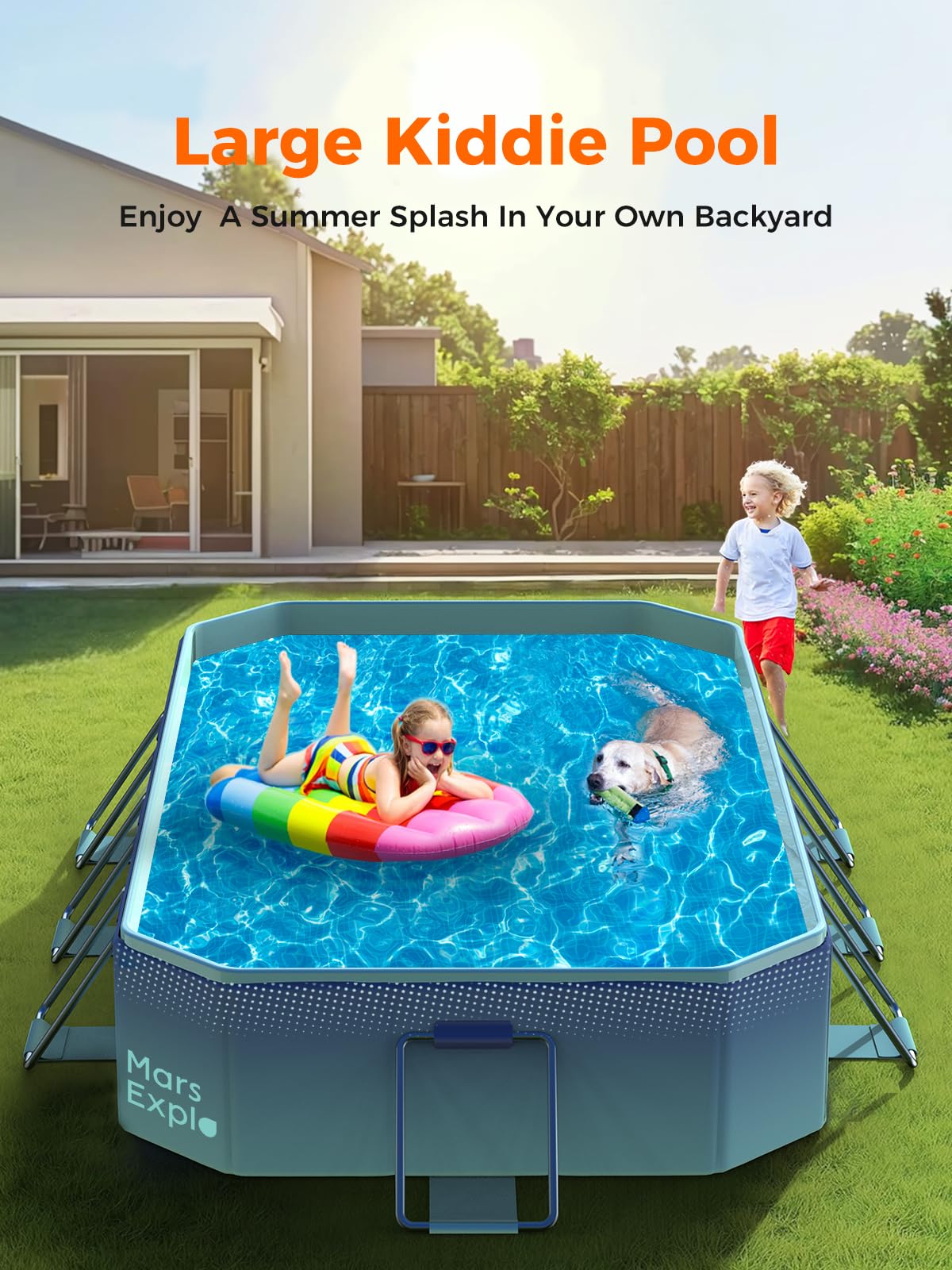 Foldable Non-Inflatable Swimming Pool for Adults & Kids - Portable Collapsible Kiddie Pool with Metal Frame - Large 113
