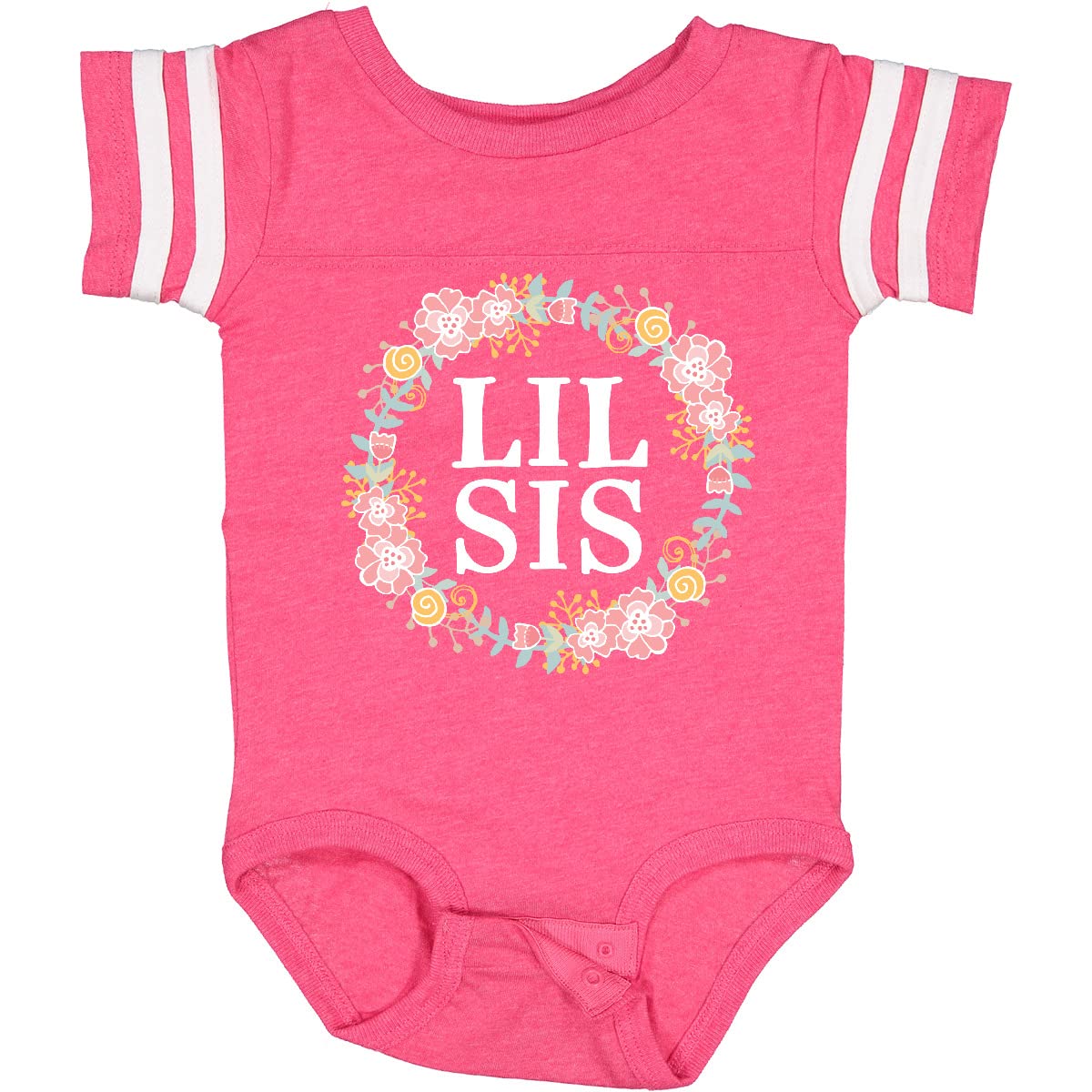 Inktastic Lil Sis Rose Floral Wreath Sister Baby Bodysuit - Cute Matching Outfit for Sisters & Baby Girls - Perfect for Family Photos, Birthdays & Special Occasions