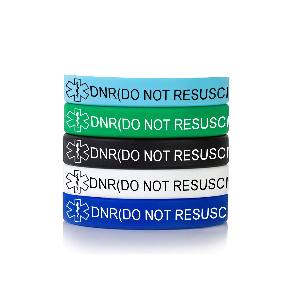 5 Pack DNR (Do Not Resuscitate) Medical Alert Bracelet for Men & Women - 100% Silicone Rubber SOS Safety ID Wristband - 7.48 Inches Adjustable for Adults & Kids - Outdoor Sports, Emergency Medical Identification (Style A)