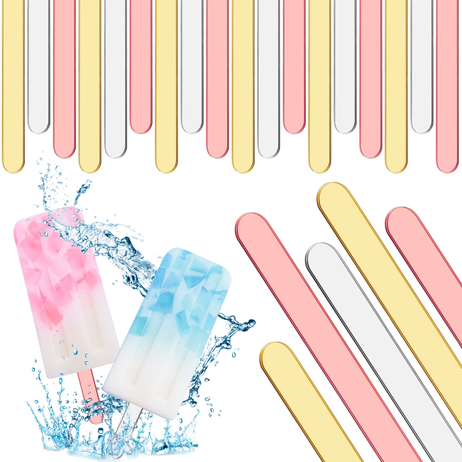 60 Pack Reusable Acrylic Ice Cream Sticks - Mini Mirror Laser Cake Pops Sticks for Healthy Snacks, DIY Desserts, Candy Making & Party Decorations - Perfect for Birthday Parties, Baby Showers & Wedding Favors