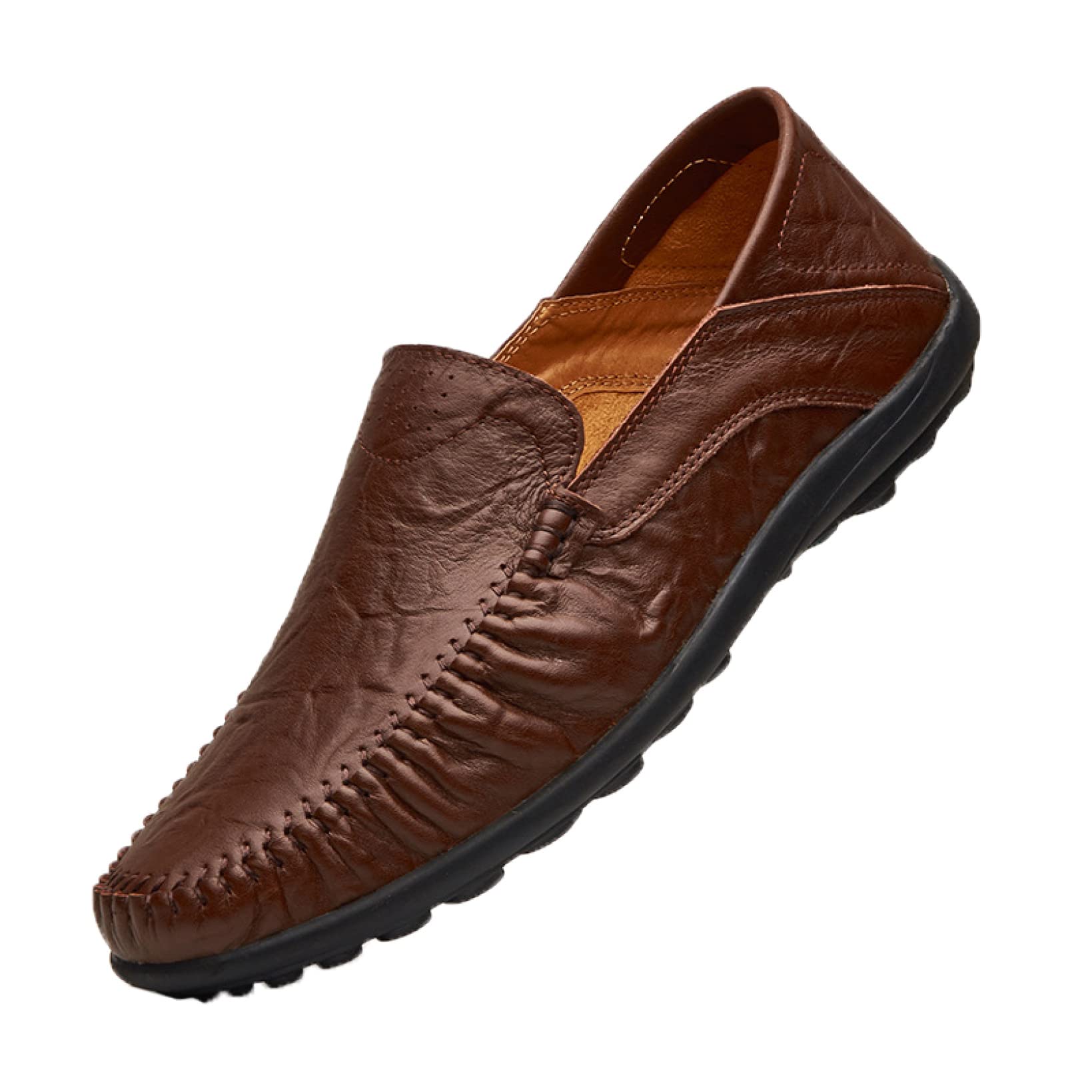 Hoxekle Men's Casual Boat Shoes - Retro PU Leather Loafers, Breathable Driving Shoes for Men, Comfortable Slip-On Flats for Outdoor Walking & Daily Wear
