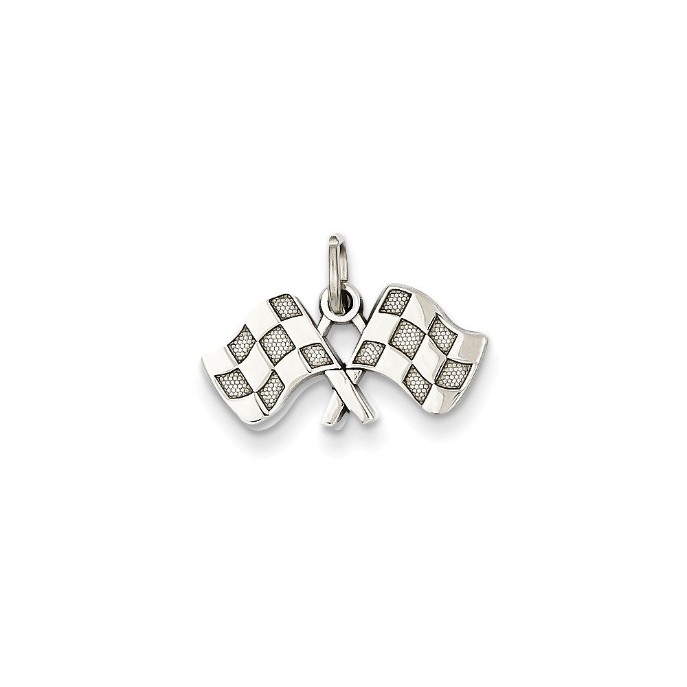 14K White Gold Checkered Flags Charm Pendant - Elegant Jewelry for Racing Enthusiasts & Sports Fans - Perfect for Gifts, Necklaces & Special Occasions