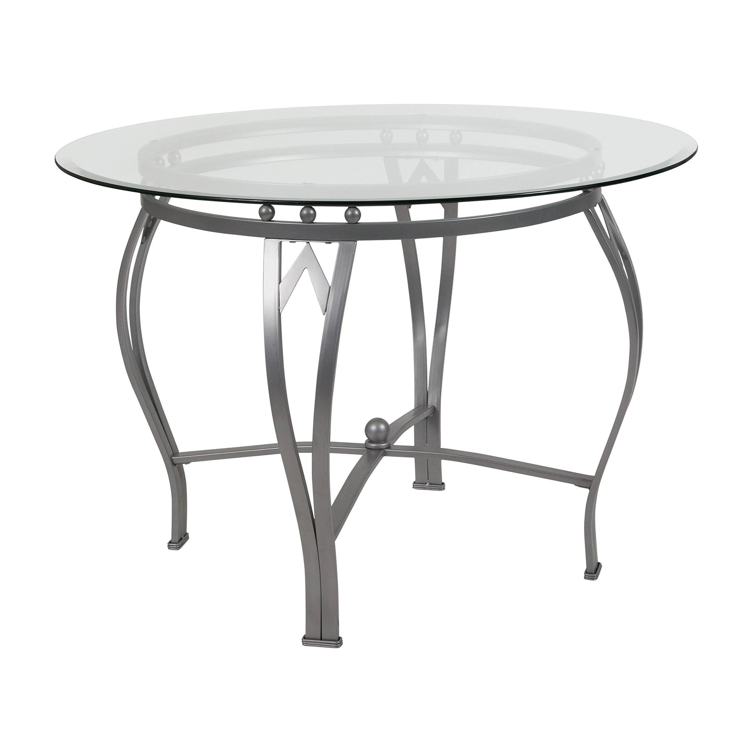 Flash Furniture Syracuse 42-inch Round Glass Dining Table with Metal Frame - Clear/Silver Finish for Modern Kitchen, Dining Room, or Office Conference Area