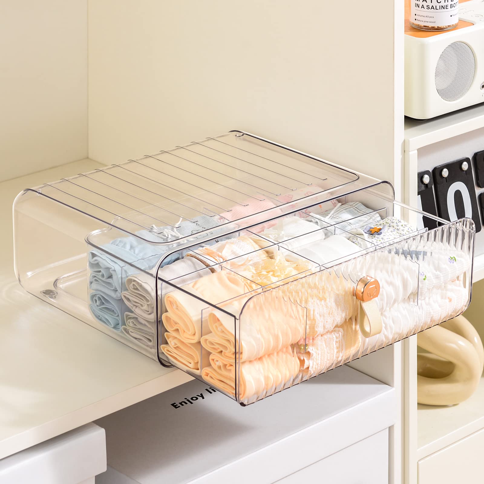 16-Cell Stackable Drawer Organizer for Socks, Underwear, Baby Clothes, Bras, Ties & Belts - Plastic Closet Dividers for Bedroom, Nursery & Travel Storage