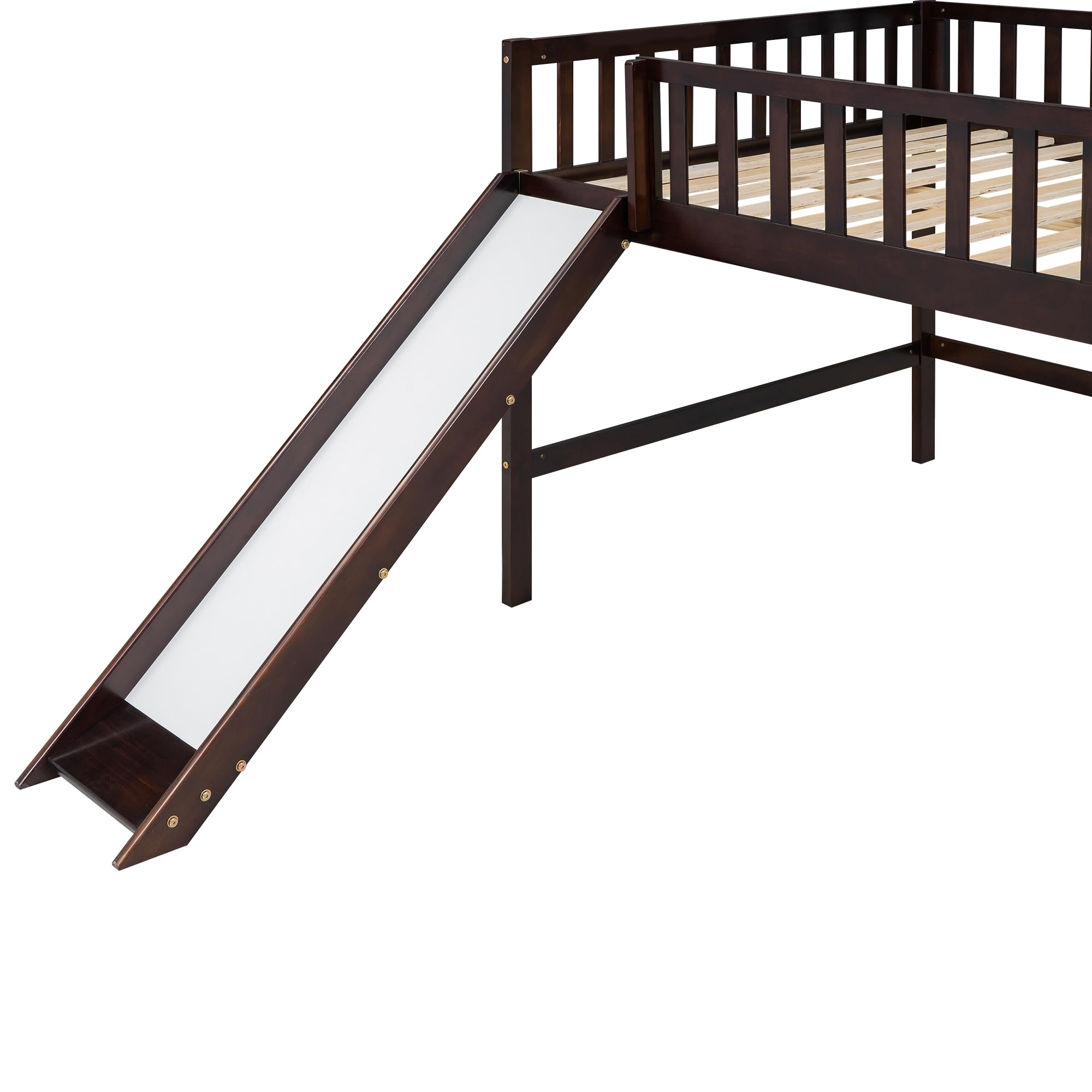 LZ LEISURE ZONE Full Size Wooden Loft Bed with Slide & Ladder - Low Profile Design, No Box Spring Needed, Espresso Finish - Perfect for Kids' Bedrooms, Dorm Rooms & Small Spaces