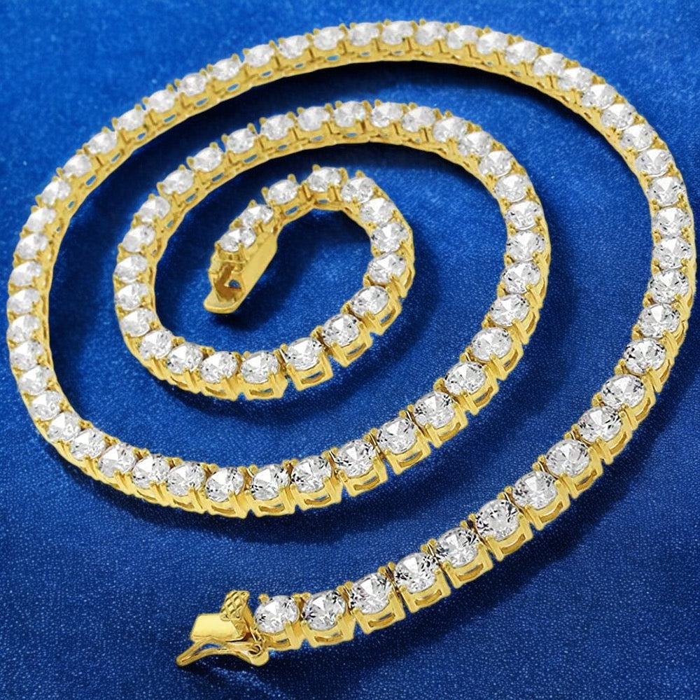 4MM VVS Moissanite Tennis Chain in 14k Gold Plated .925 Sterling Silver - Elegant Necklace for Women, Perfect for Weddings, Parties & Everyday Luxury Jewelry