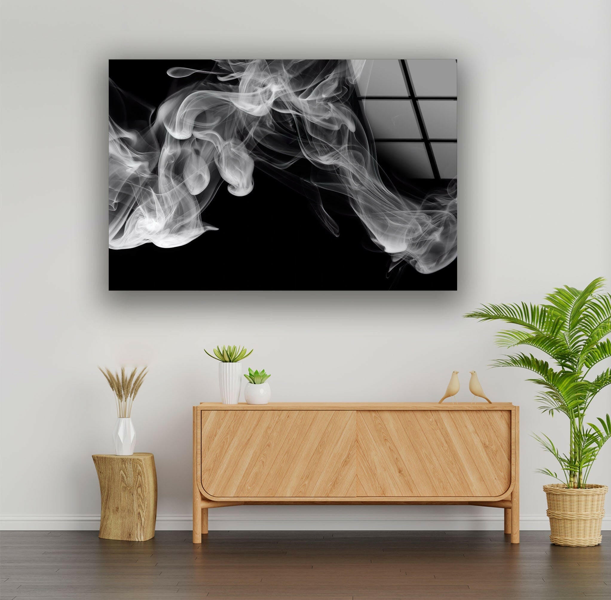 Black Smoke Glass Wall Art - Modern Abstract Home Decor for Living Room, Bedroom & Office - Elegant Handmade Glass Panel for Stylish Interior Design