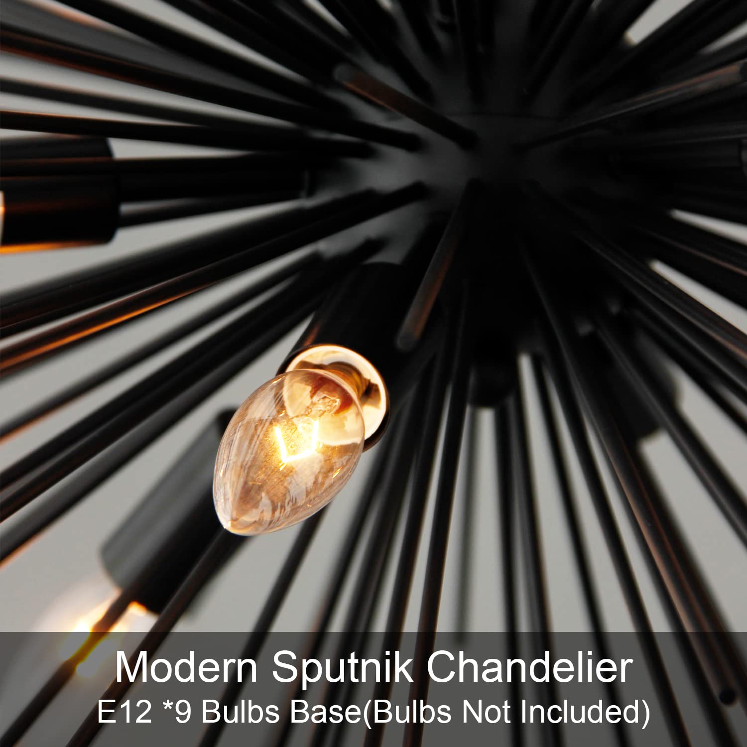 Modern Black Sputnik Chandelier - 9-Light Dining Room Ceiling Fixture with Solid Metal Construction (24 Inch, 13LB) - Perfect for Living Room, Bedroom, Foyer & Kitchen Lighting Decor