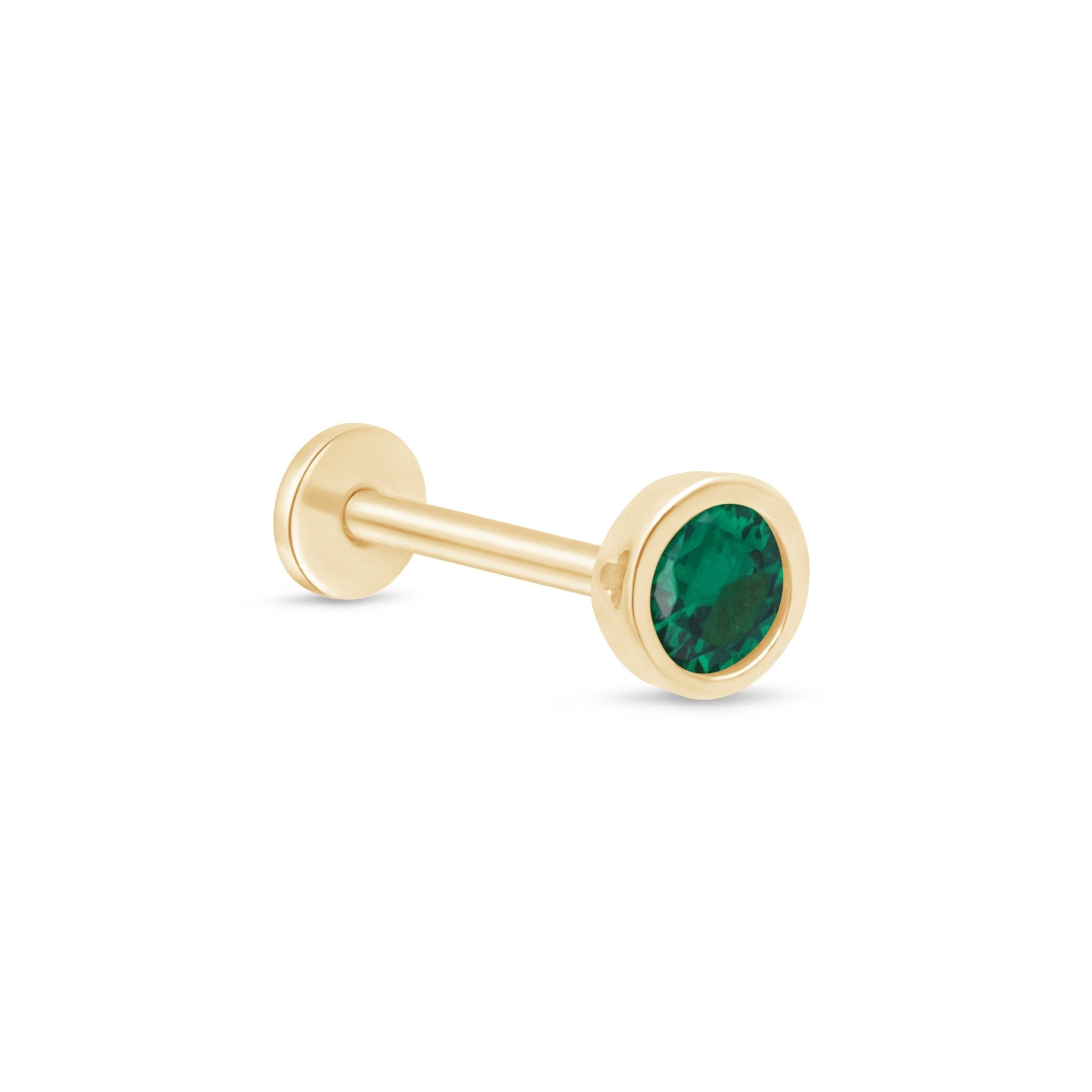 14K Yellow Gold Round Emerald Flat Back Stud Earrings - Bezel Set Gemstone Jewelry for Women, Perfect for Everyday Wear & Special Occasions