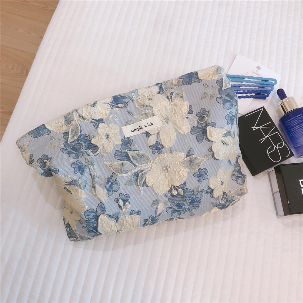 Elegant Floral Makeup Bag for Women - Large Soft Cosmetic Travel Organizer with Zipper Pouch | Perfect for Travel, Gym & Daily Beauty Essentials Storage