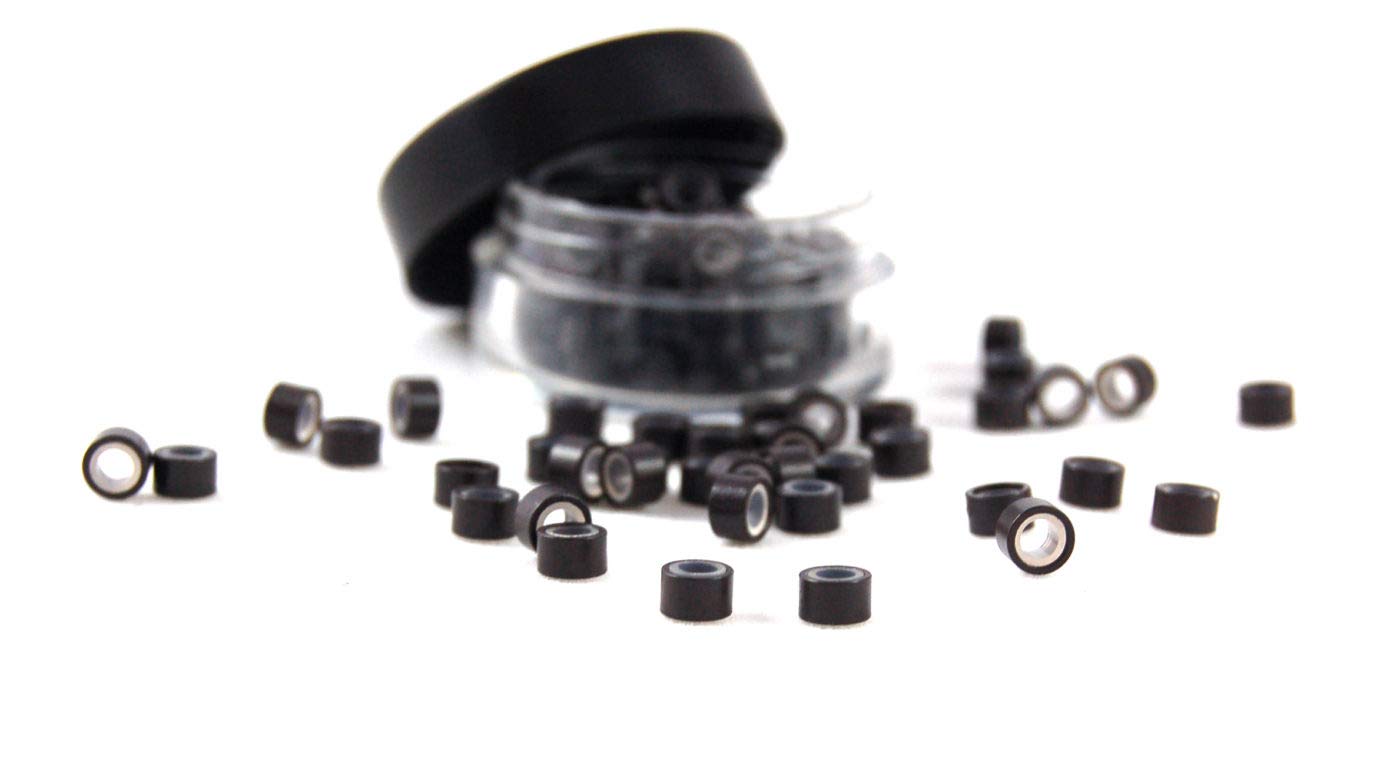 Ritzkart 100-Piece Aluminum Micro Rings with Silicone Beads for Hair Extensions – 5.0 x 3.0 x 3.0mm (Black) – Secure & Gentle Hold for Feather Hair Extensions, Perfect for Salon & DIY Styling