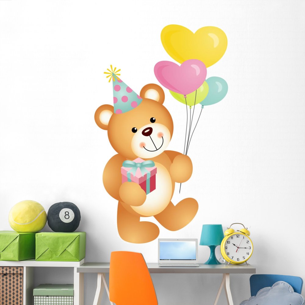 Happy Birthday Teddy Bear Peel and Stick Wall Decal - 72
