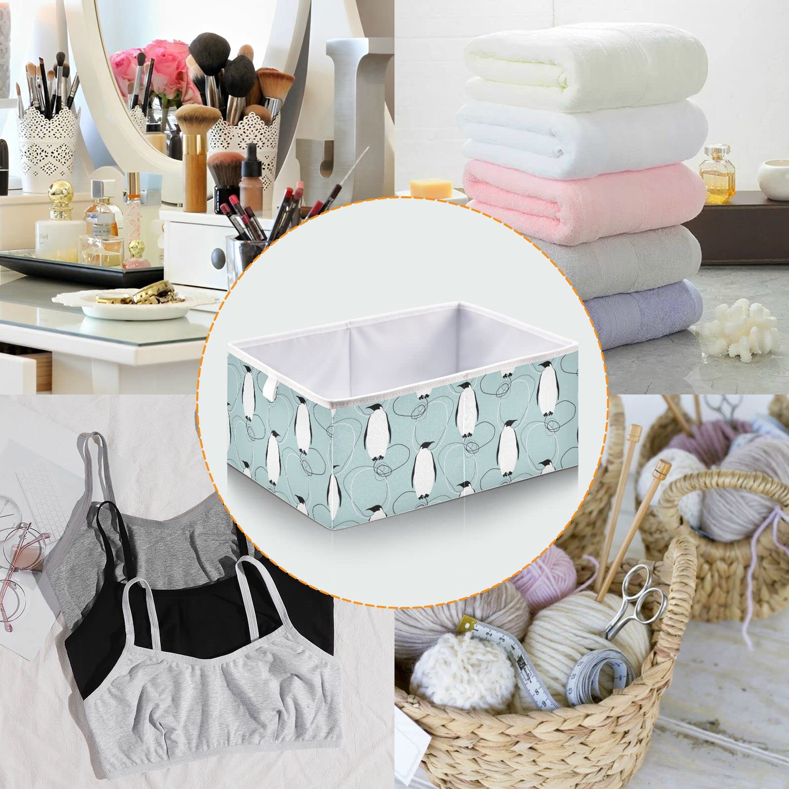 Penguin Fabric Storage Bin - Collapsible Waterproof Organizer for Clothes & Toys | Perfect for Shelves & Drawers