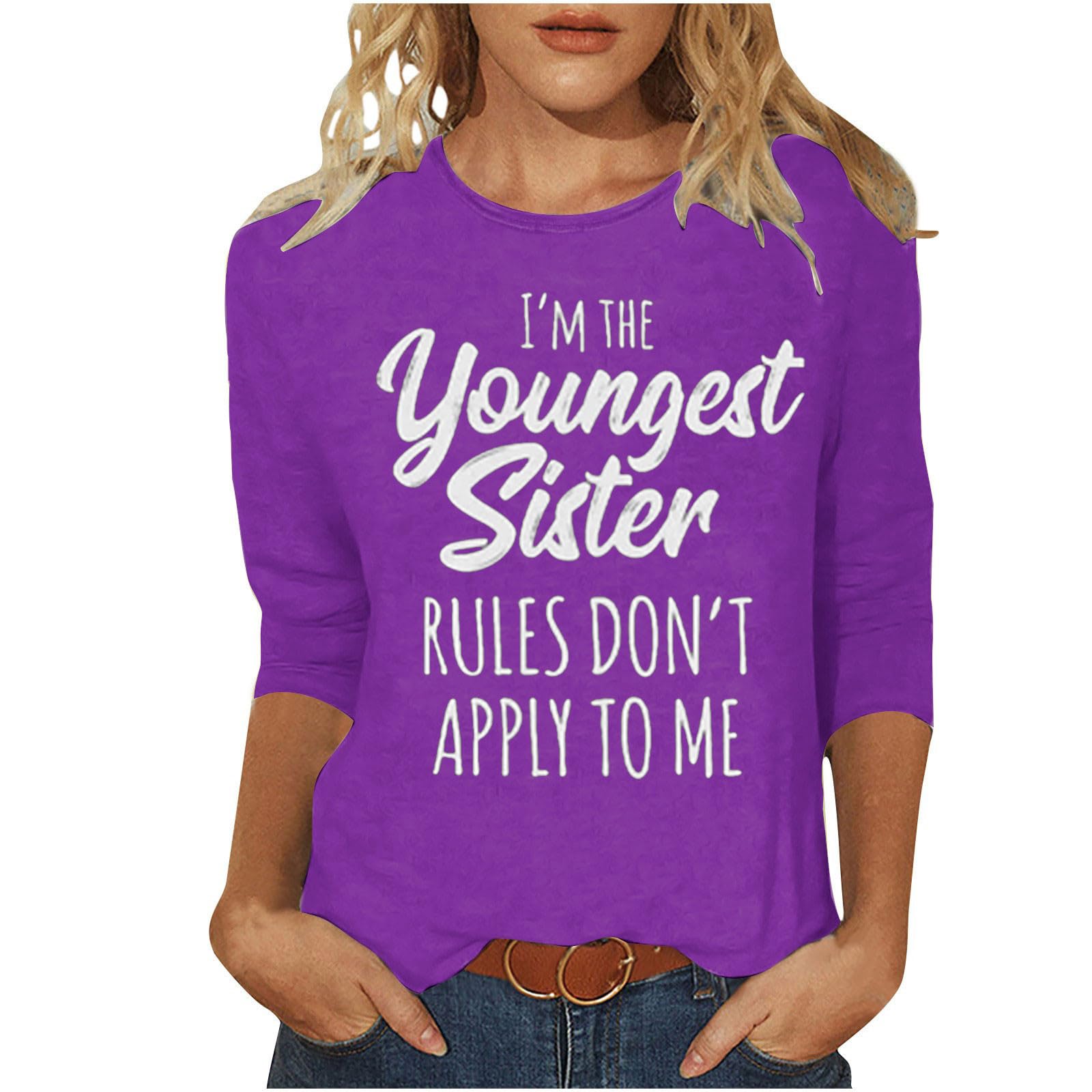 Binmer Funny Matching Sister Shirts - Youngest/Middle/Oldest Sibling Pullover Tops for Women | 3/4 Sleeve Family Gift | Perfect for Sister Trios, Family Reunions & Matching Outfits