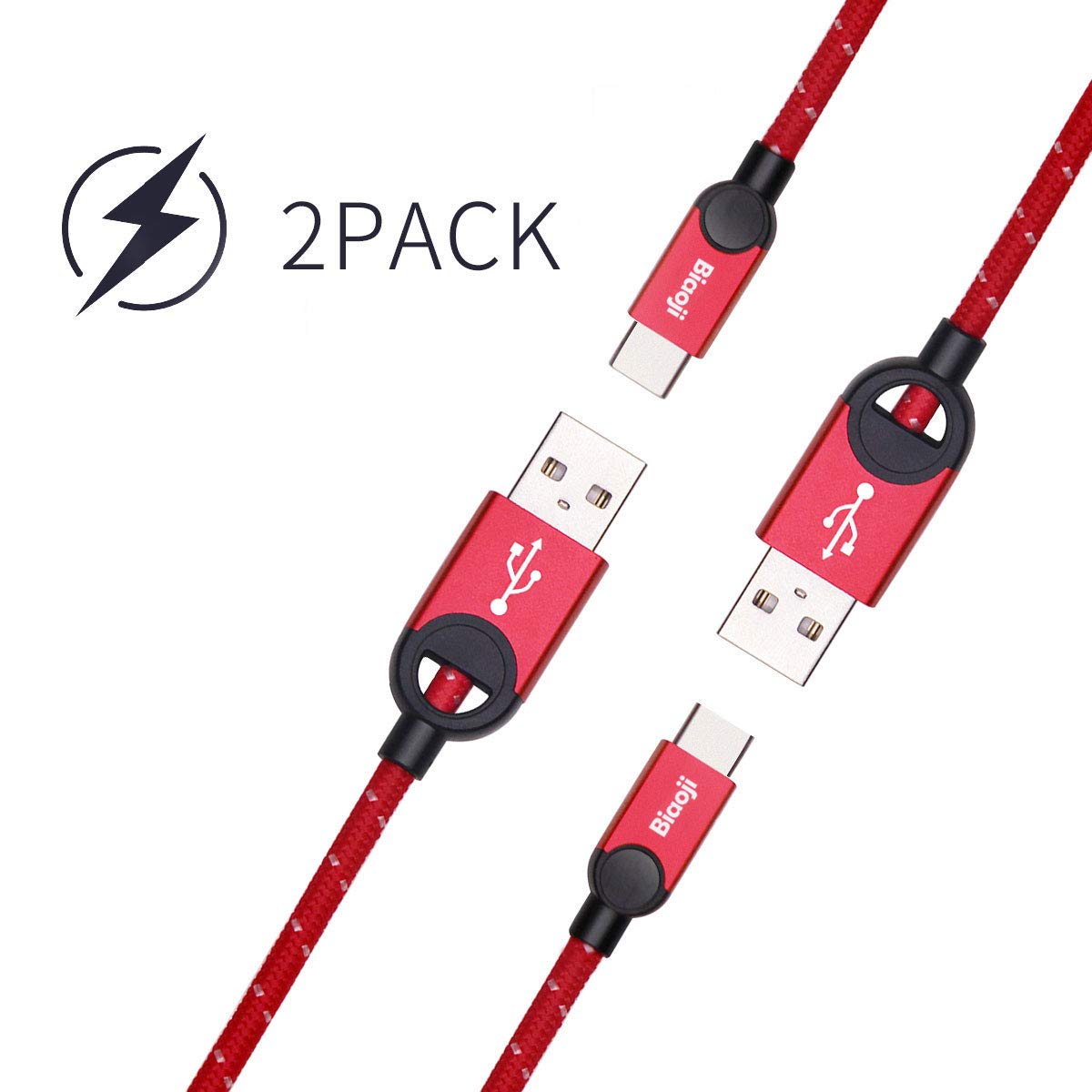 [2 Pack] 3FT USB C to USB A 2.0 Fast Charging Cable - Nylon Braided Durable Type C Charger Cord for Samsung Galaxy S9/S8/Note 9/8 & More - Perfect for Home, Office & Travel (Red)