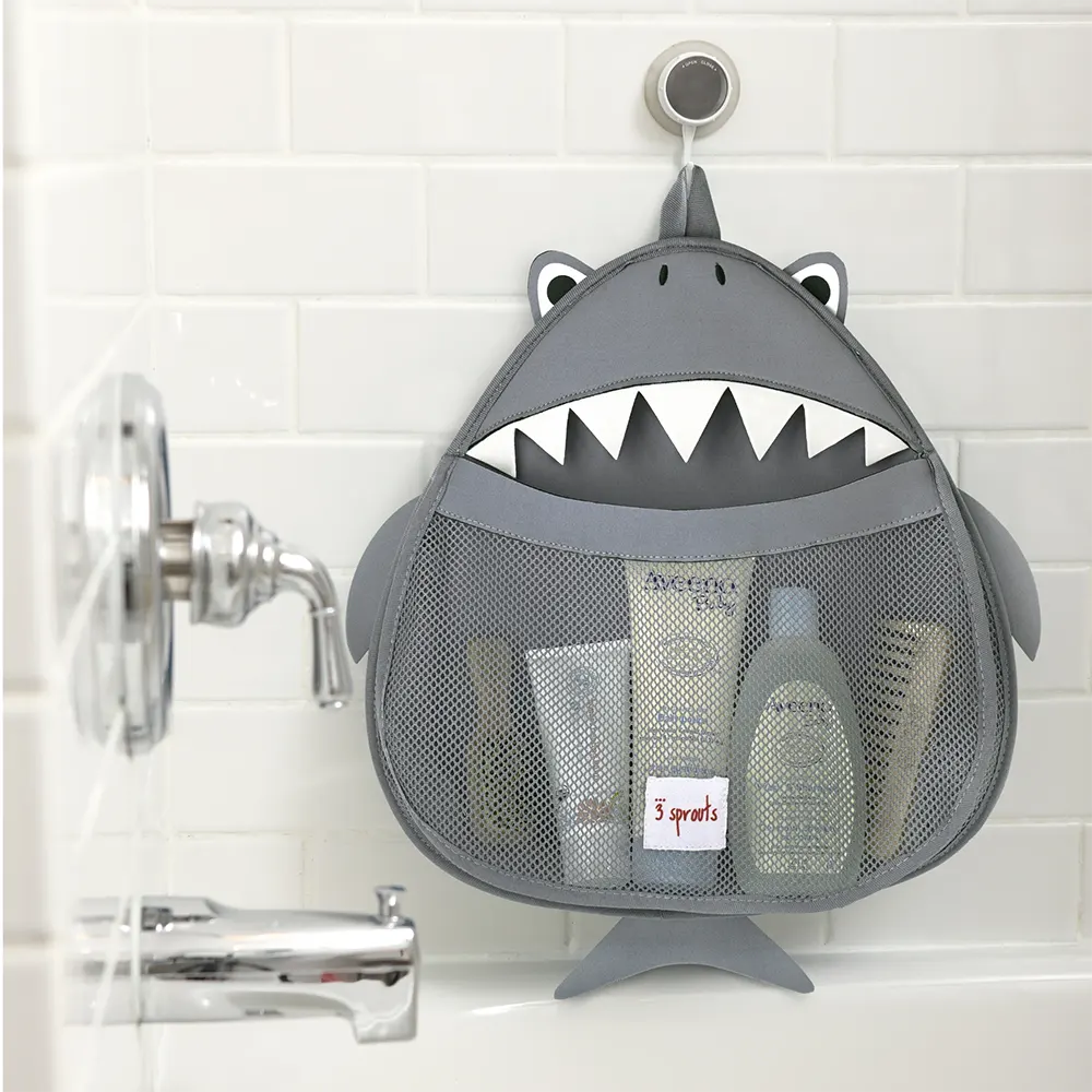 3 Sprouts Bath Storage Organizer - Fun Shark Design for Kids Bathroom Organization | Perfect for Toys, Books & Bath Essentials