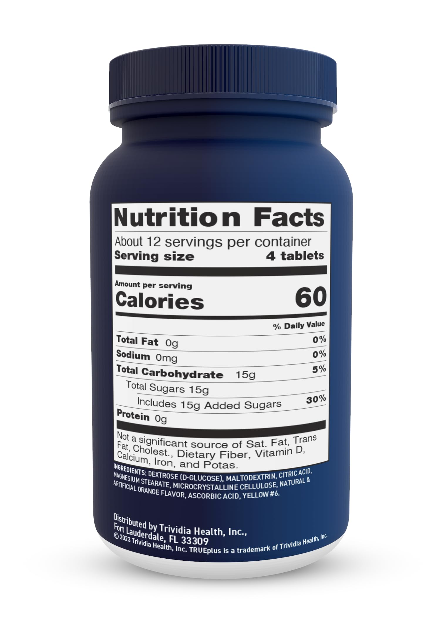 TRUEplus® Glucose Tablets for Fast Energy Boost - Orange Flavor, 50 Count - Ideal for Diabetics, Athletes & Quick Energy Recovery