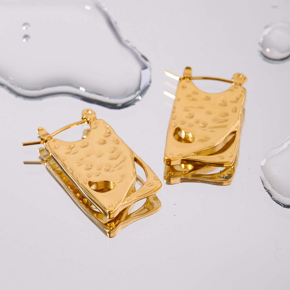 18K Gold Plated Geometric Hollow Rectangle Hoop Earrings for Women - Trendy Minimalist Dangle Earrings for Everyday Wear, Party & Date Night | JDE014