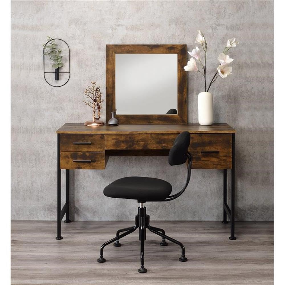 Acme Juvanth Wooden Vanity Desk with Mirror - Rustic Oak & Black Finish | Perfect for Bedroom Makeup Dressing Table & Home Decor