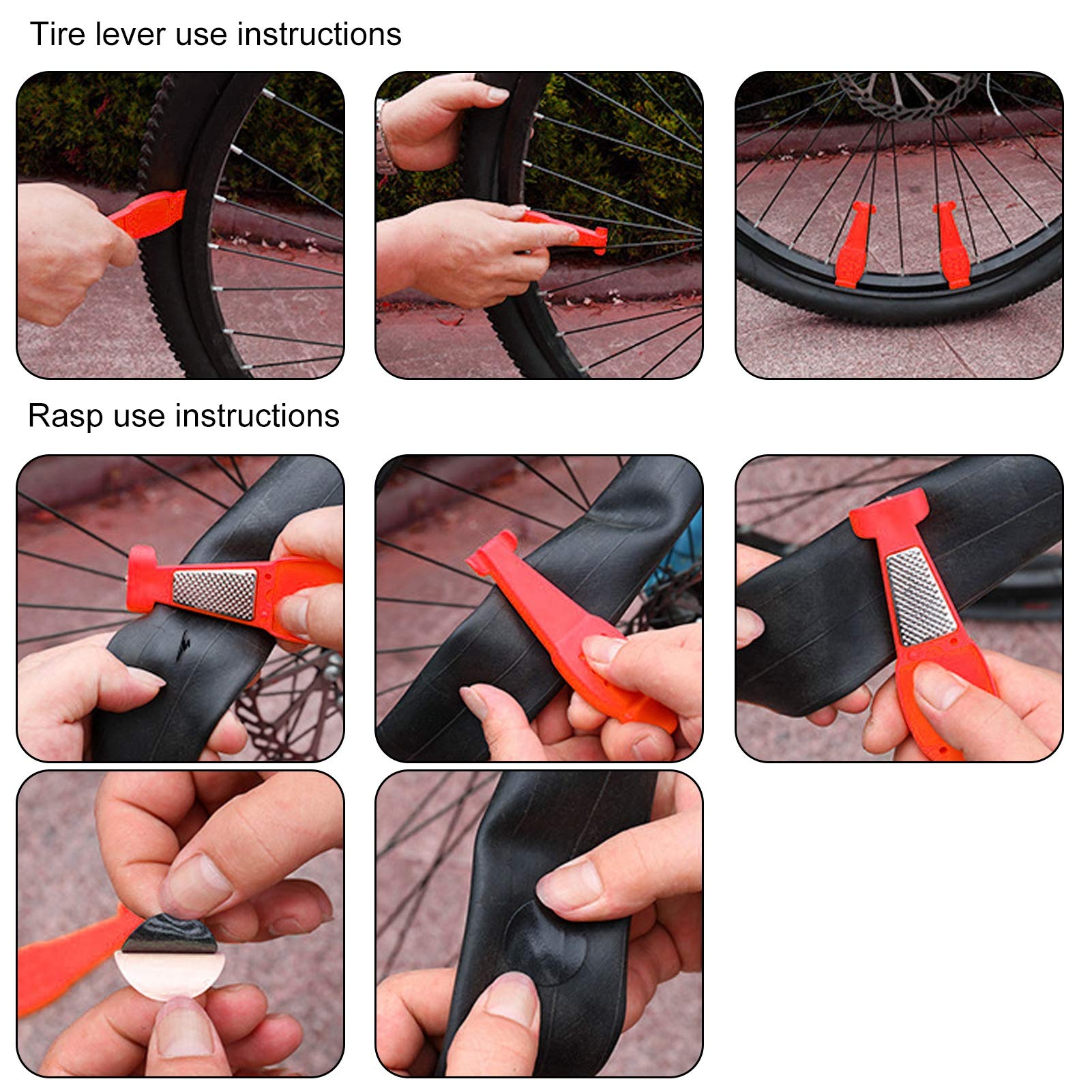 Bicycle Tire Repair Kit with Rasp Tool & Tire Levers - Puncture Patch Kit for Bike Tubes - Durable Bike Tire Repair Tools (Red) - Perfect for Road Bikes, Mountain Bikes & Commuting Emergencies