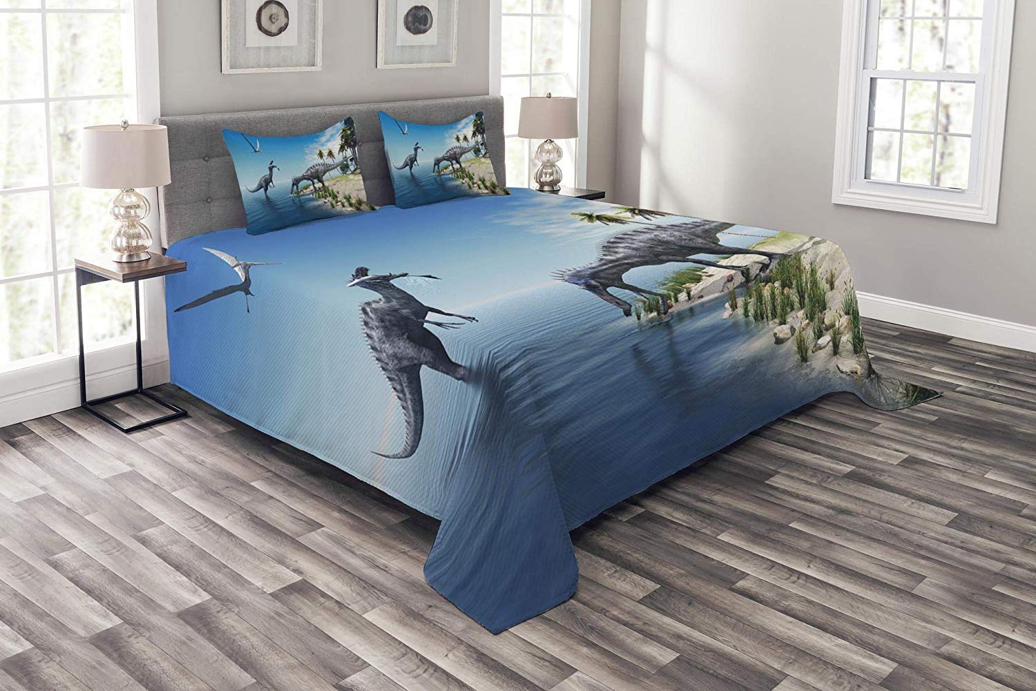 Jurassic Dinosaur 3-Piece Full Size Bedding Set - Suchomimus & Pterosaur Duvet Cover with 2 Pillow Shams | Dinosaur Theme Bedroom Decor for Kids & Adults | Perfect for Themed Rooms, Birthday Gifts & Dinosaur Lovers