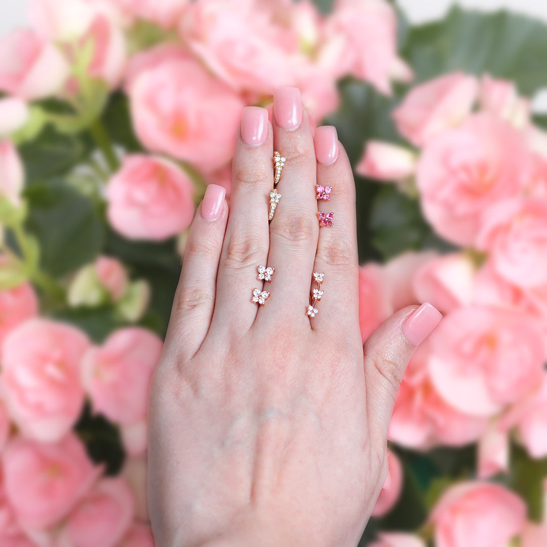 14K Rose Gold Diamond Four Petal Flower Stud Earrings - Dainty Floral Jewelry for Women, Perfect for Weddings, Date Nights & Everyday Elegance