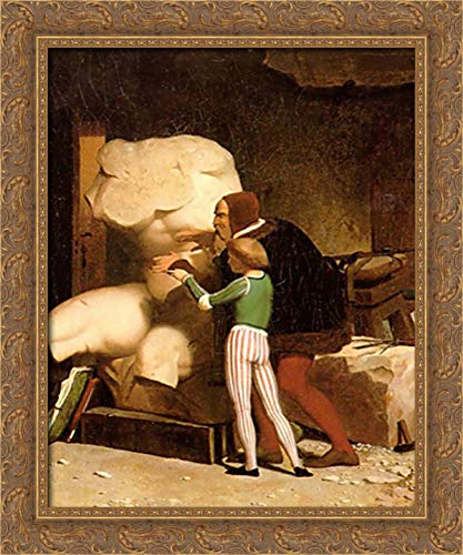 Michelangelo 20x24 Gold Ornate Wood Framed Canvas Art by Jean Leon Gerome - Renaissance Wall Decor for Living Room, Office & Gallery Display